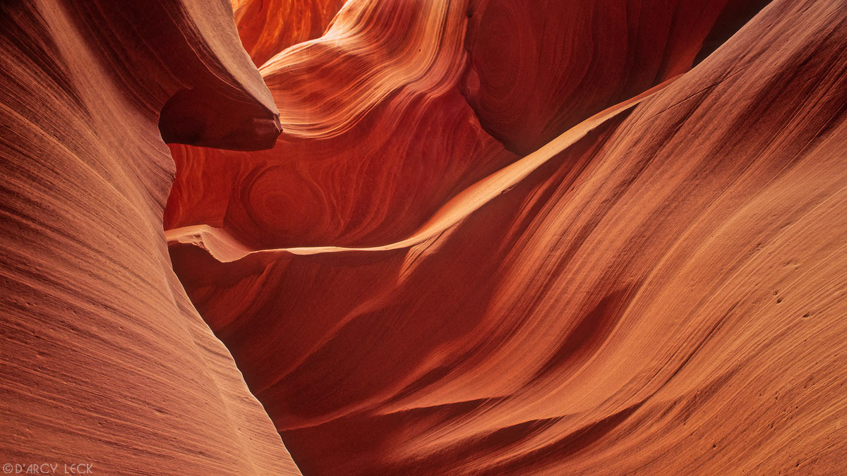 Water-sculpted slot canyon sandstone walls, Lower Antelope Canyon, Arizona