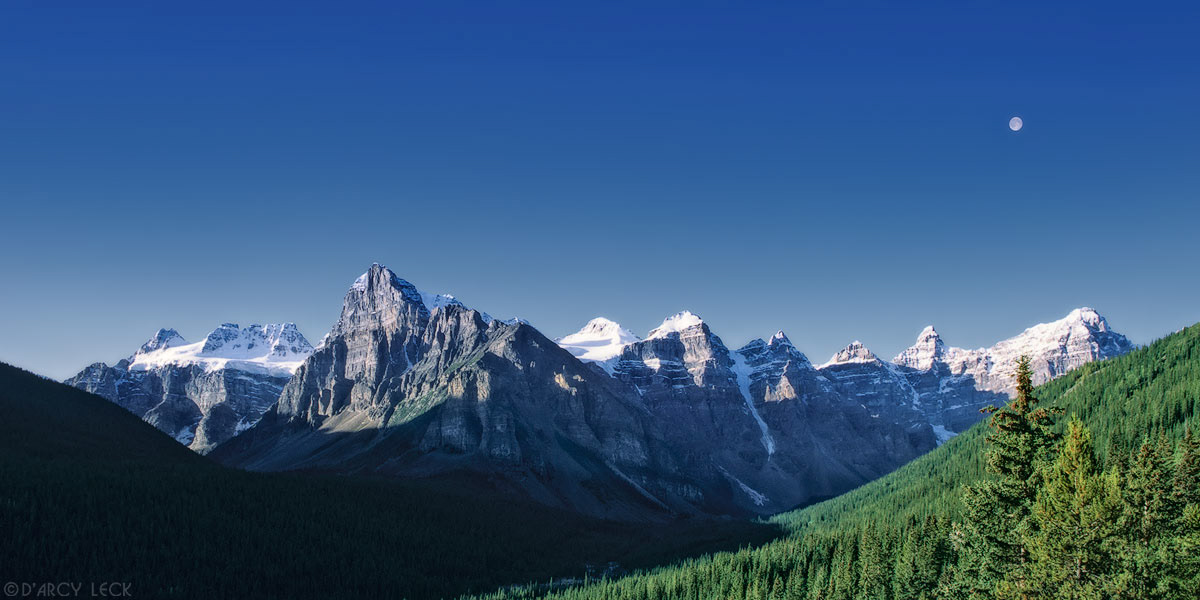 Full moon over the Bow Range and Valley of the Ten Peaks, Banff National Park, Canada