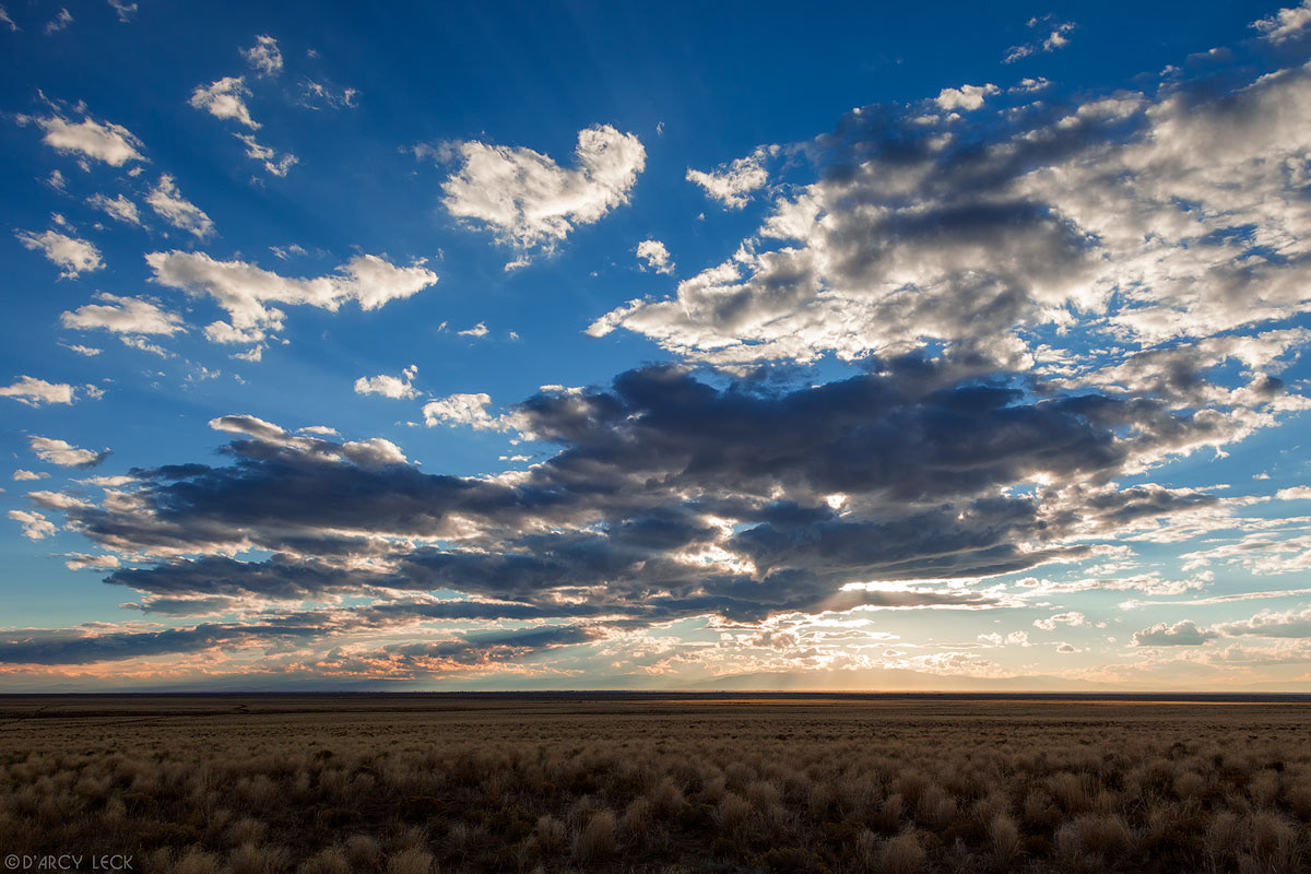 Clouds and sunset over the rangeland of San Luis Valley near Blanca Peak, Colorado