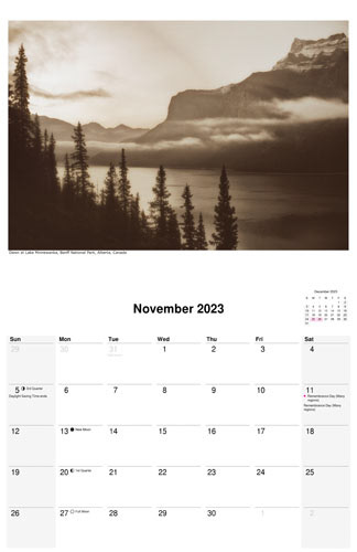 November 2023 scenic calendar by D'Arcy Leck