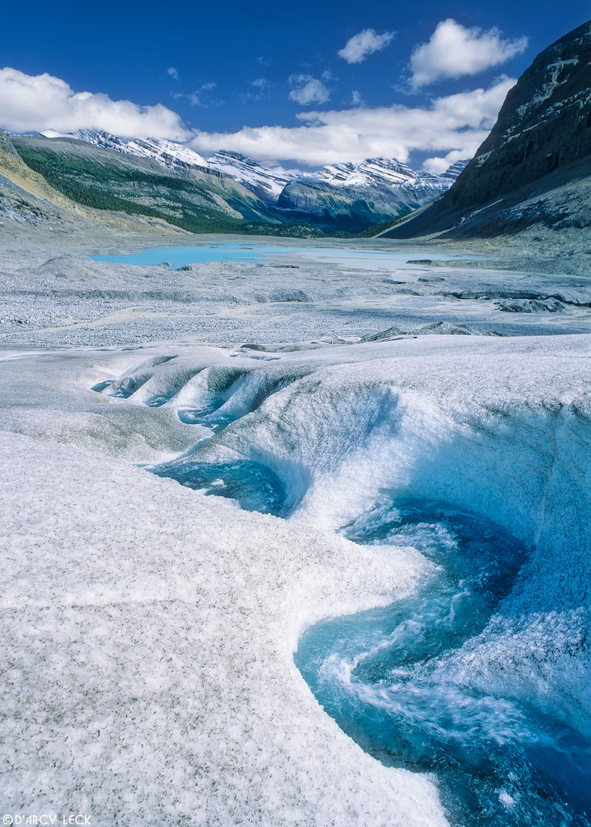 Melt water channel winding down Saskatchewan Glacier, Banff National Park, Canada