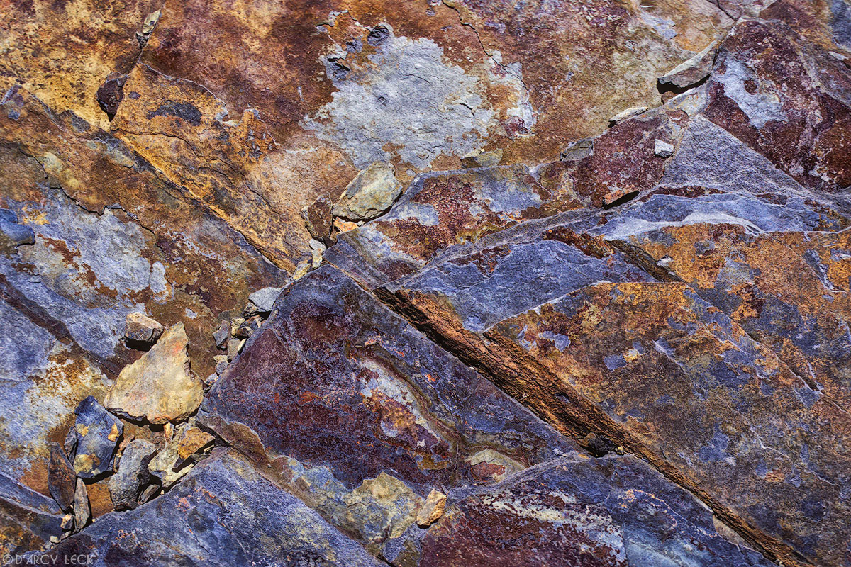 Scaling gray and rust colored shale rock, Great Smokey Mountains National Park