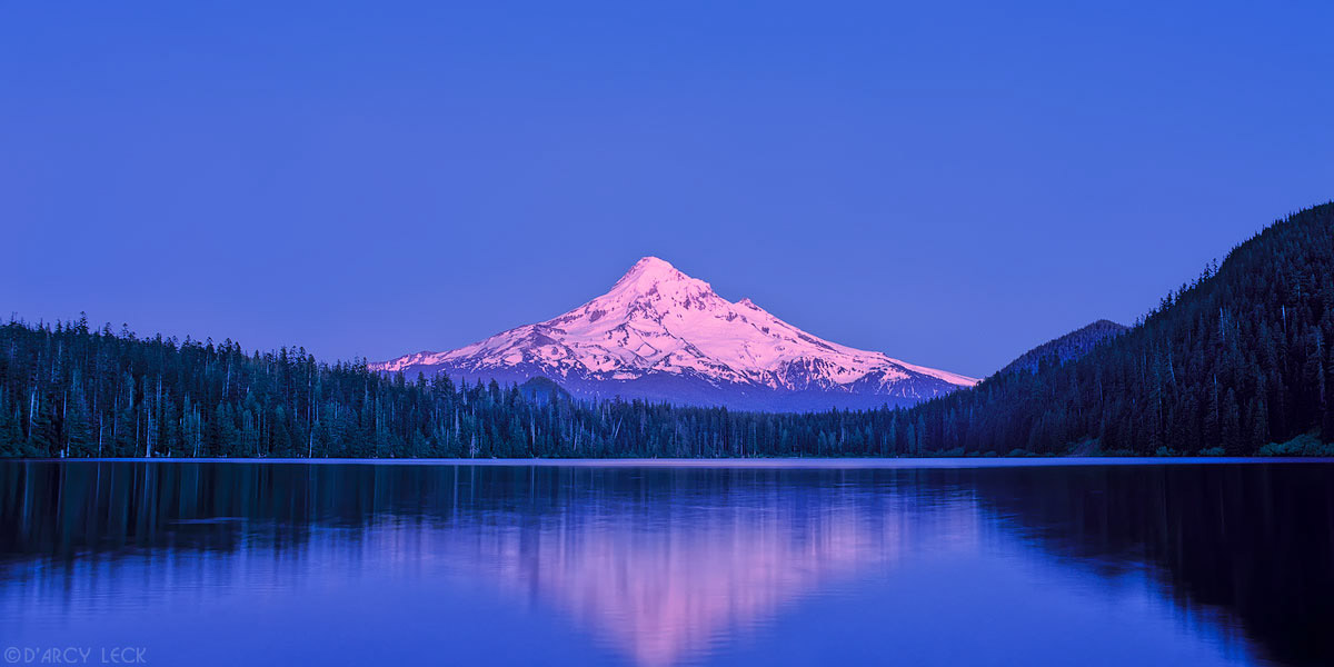 Mount Hood reflects in Lost Lake at dusk, Oregon