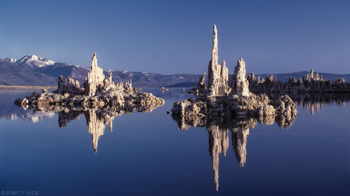 Tufa formations rise from Mono Lake, California