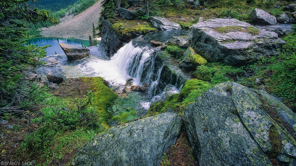 Waterfalls and stream between Scarab Lake and Egypt Lake, Banff National Park, Canada