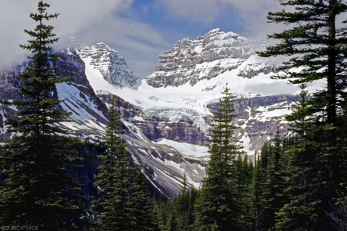 Mt. Gloria and Lunette Peak tower above Marvel Lake in Banff National Park, Alberta, Canada