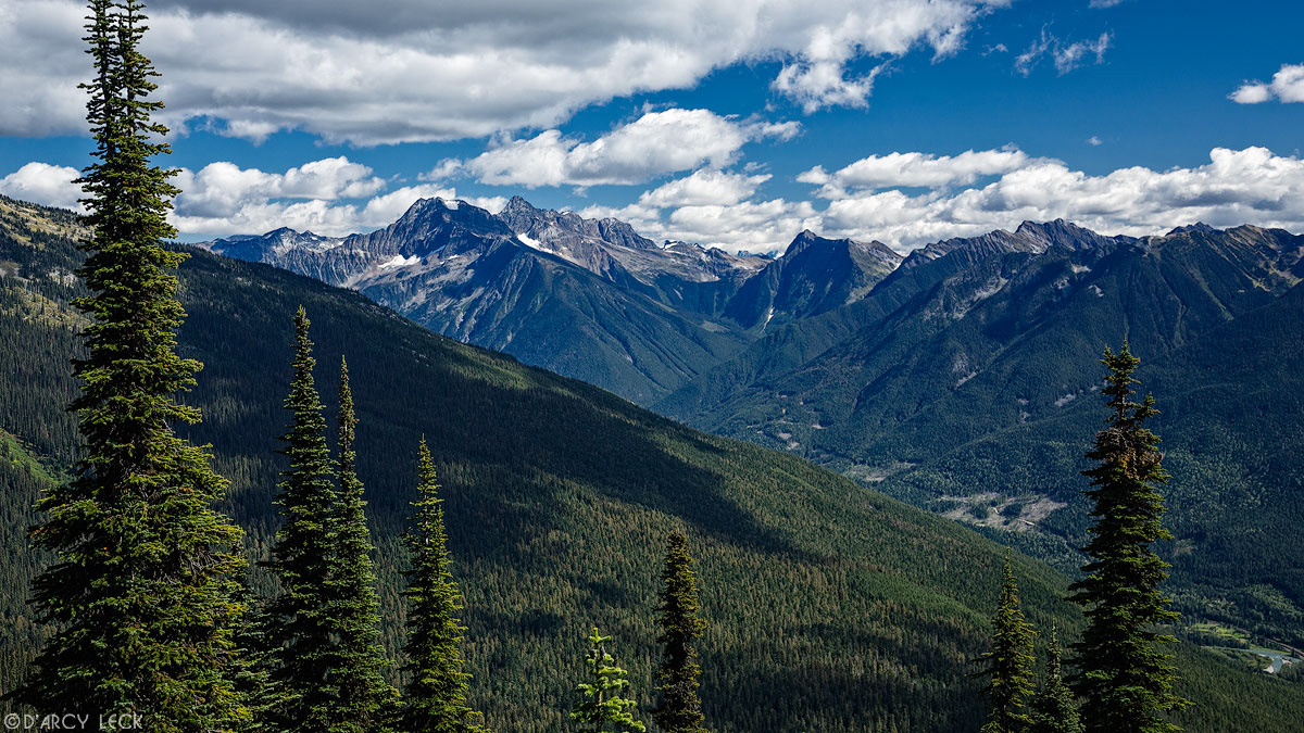 The mountains of the Duncan Ranges as viewed from Mount Revelstoke, Mount Revelstoke National Park, British Columbia, Canada