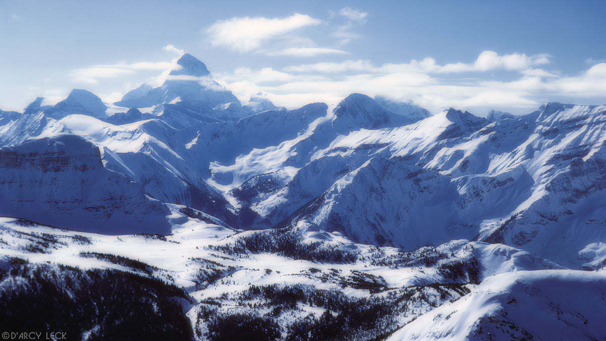 Snow covered Mount Assiniboine and Rocky Mountains in winter, Canada