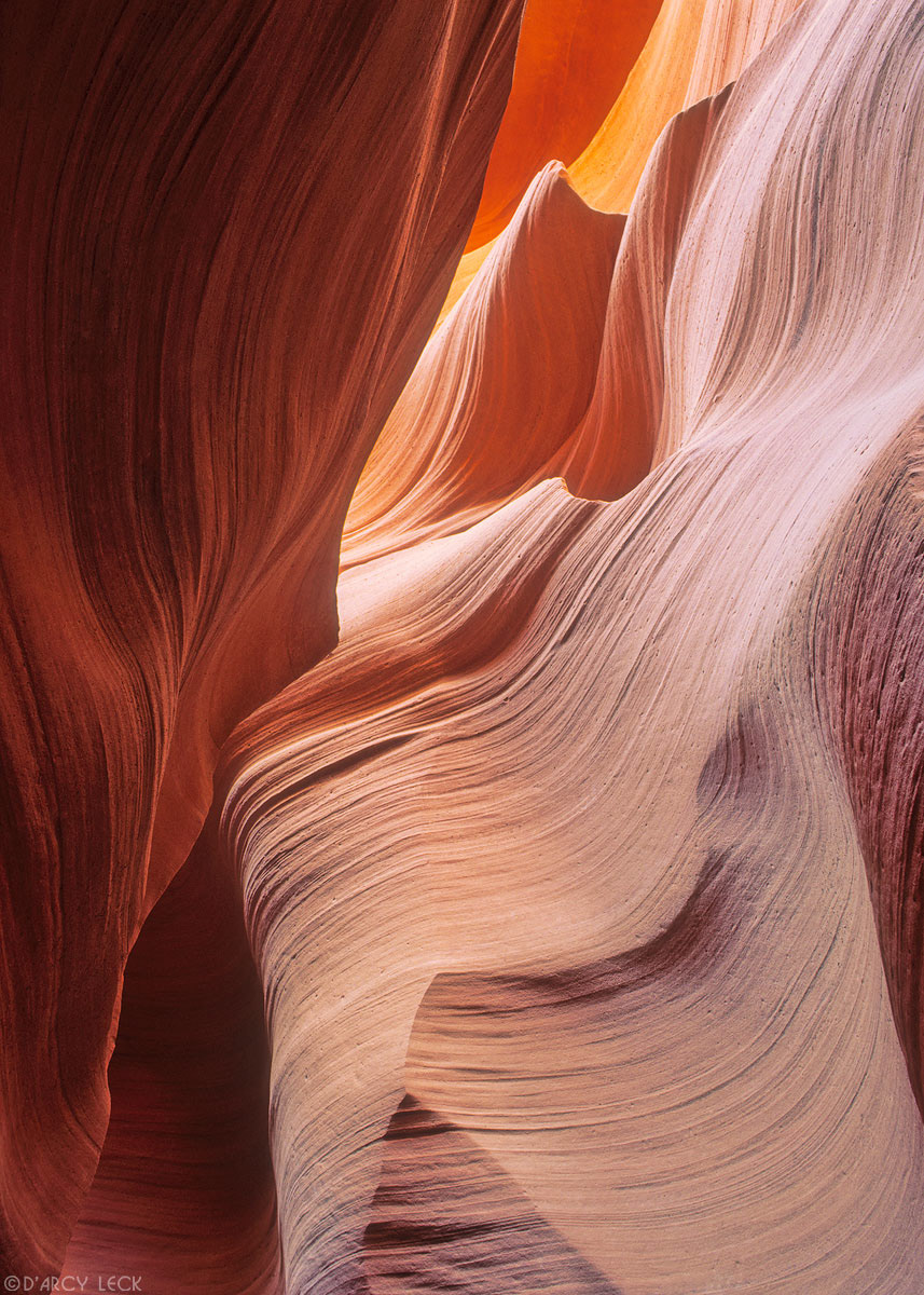 Water-sculpted slot canyon sandstone walls, Lower Antelope Canyon, Arizona