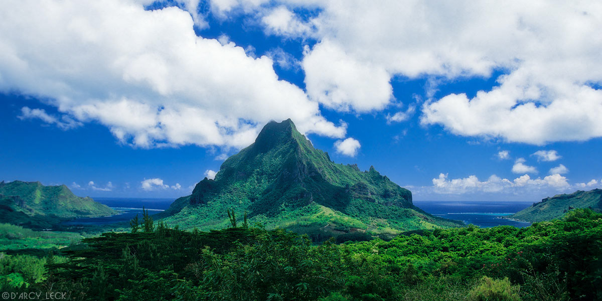 Opunohu Bay, Mount Rotui, and Cook Bay from Belvedere Lookout, Moorea, French Polynesia
