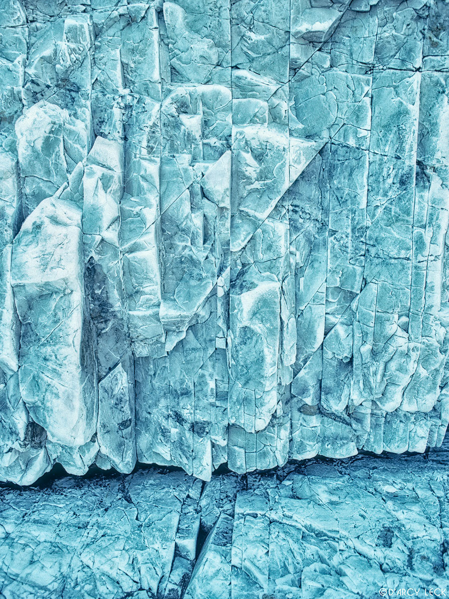 Blue-white chalky granite rock cracks, Mount Desert Island, Maine
