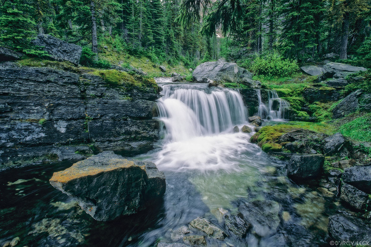 Waterfalls and stream between Scarab Lake and Egypt Lake, Banff National Park, Canada