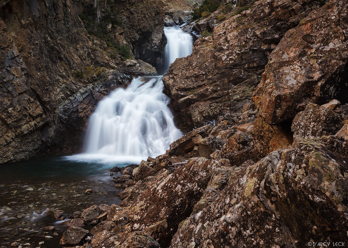Twin waterfalls on South Fork of Crystal River in Devil's Punchbowl of Crystal River Canyon below Schofield Pass, Colorado