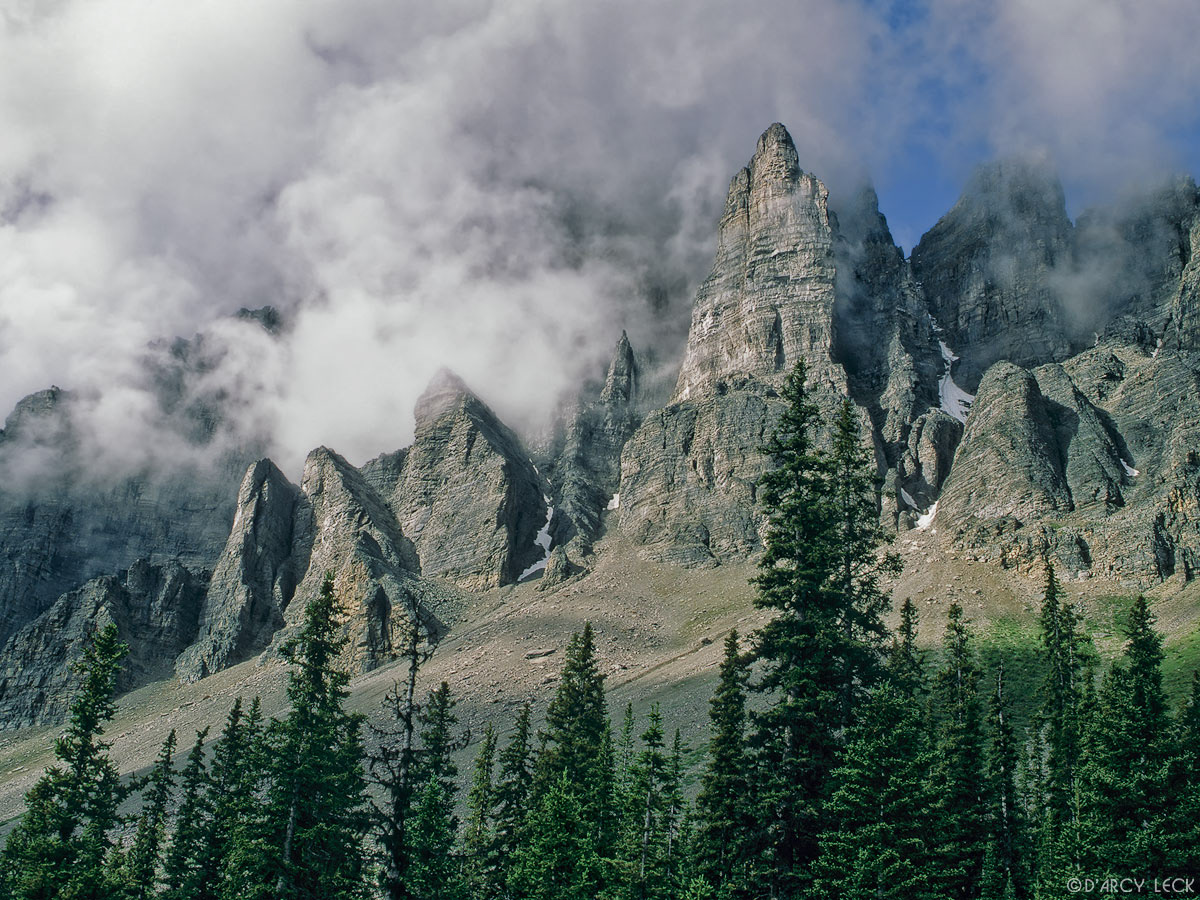 Cloud enshrouded Mount Babel, Banff National Park, Canada