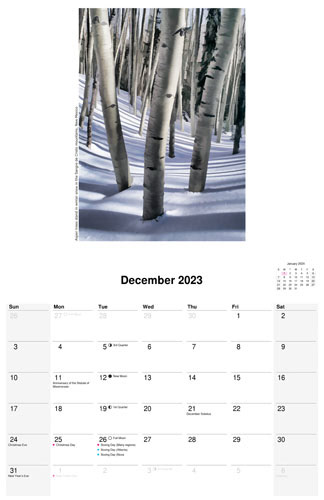 December 2023 scenic calendar by D'Arcy Leck