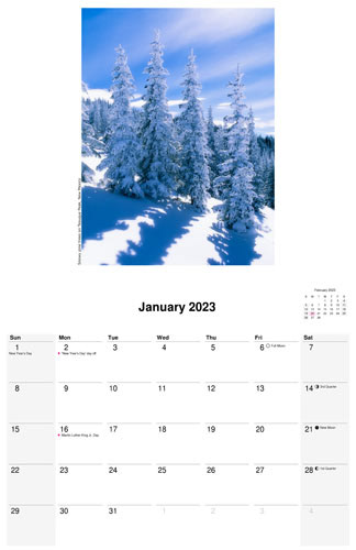 January 2023 scenic calendar by D'Arcy Leck