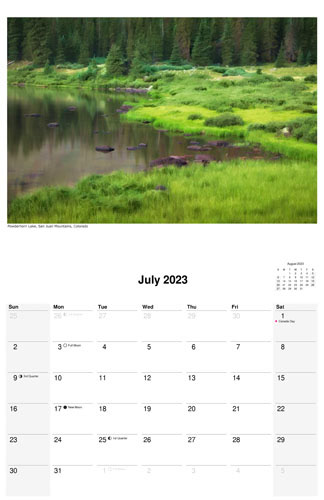 July 2023 scenic calendar by D'Arcy Leck