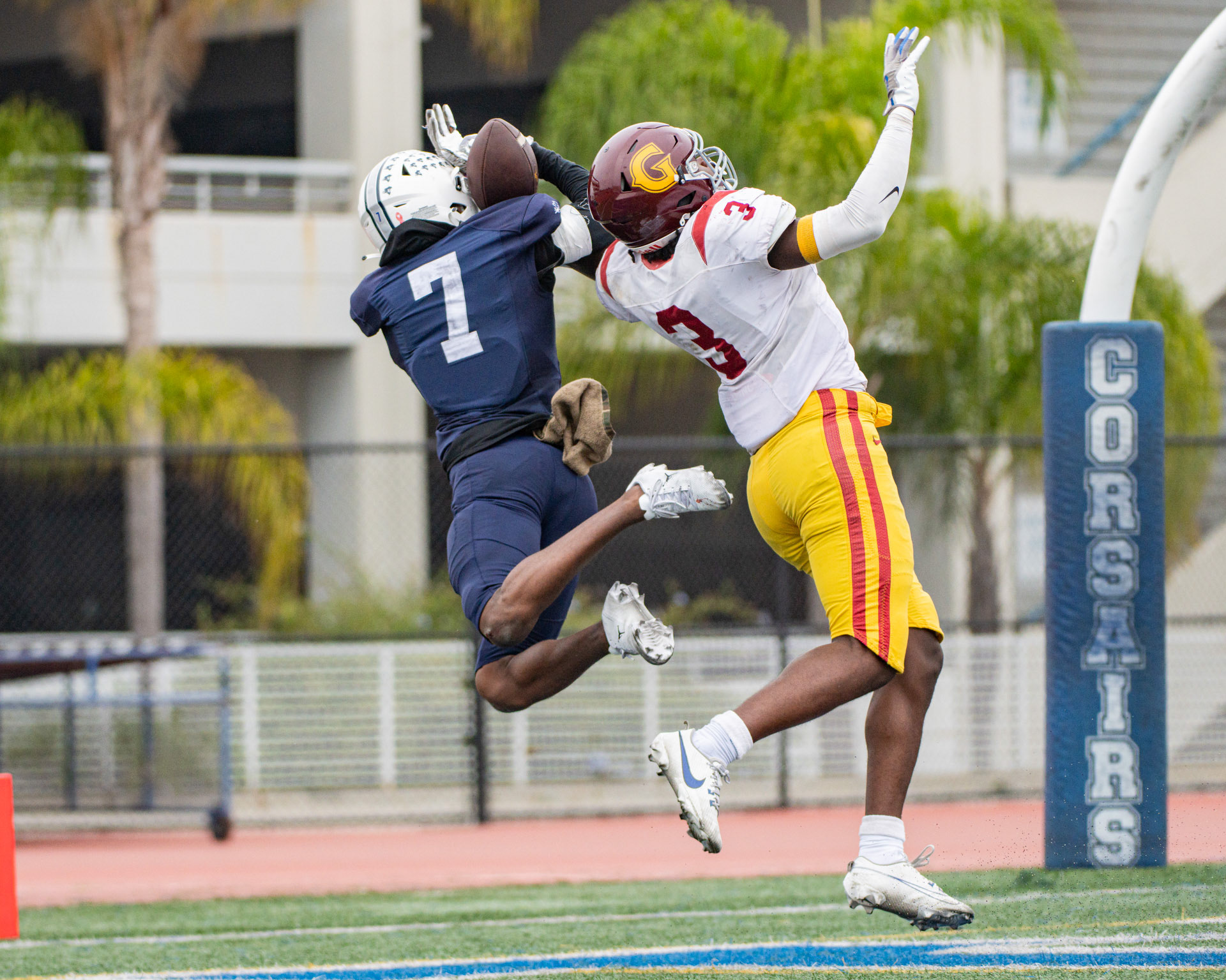 Santa Monica College Football intercepts the ball from Glendale during 2025 season.
