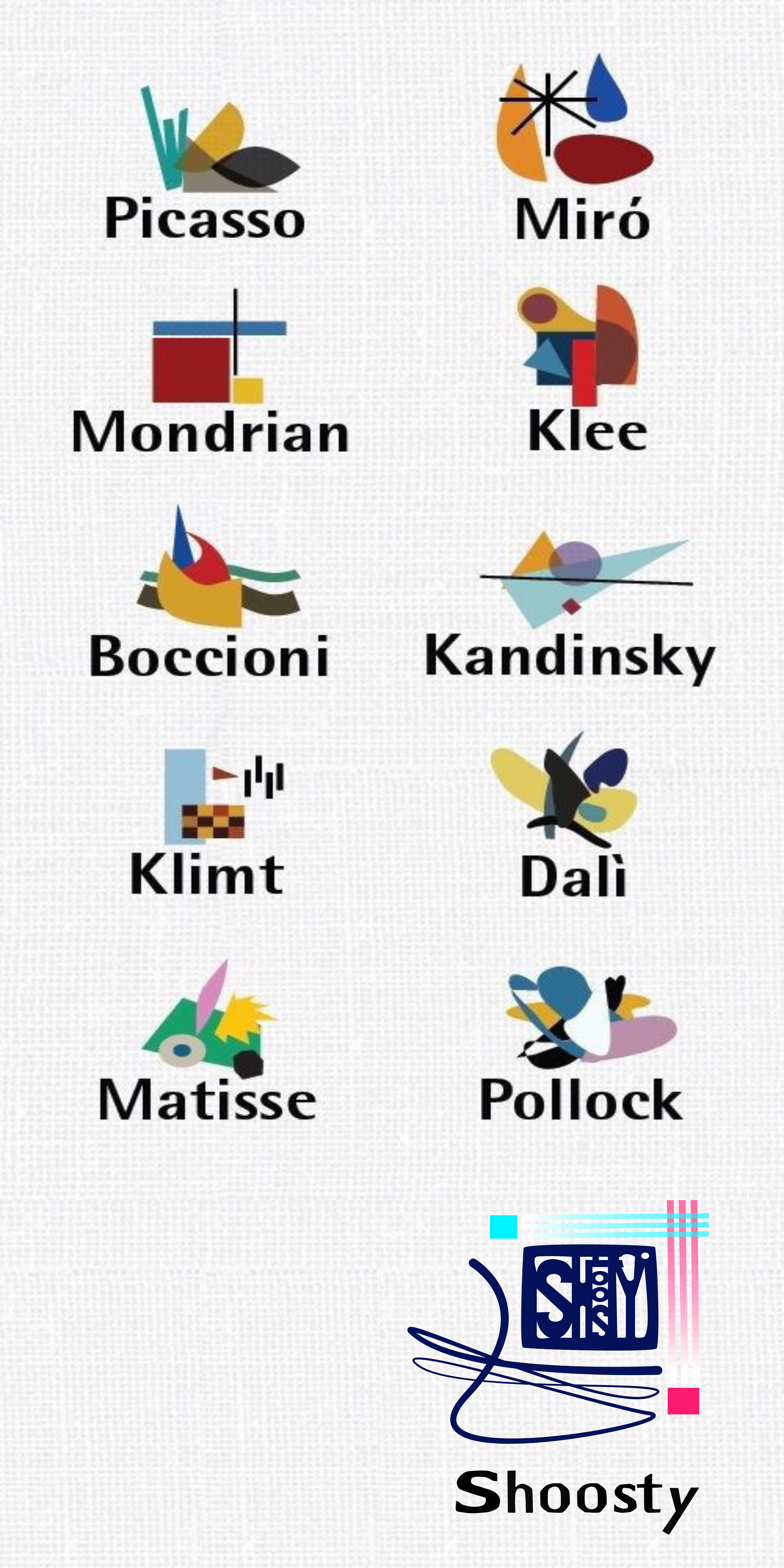 Pattern representing famous artists including Shoosty