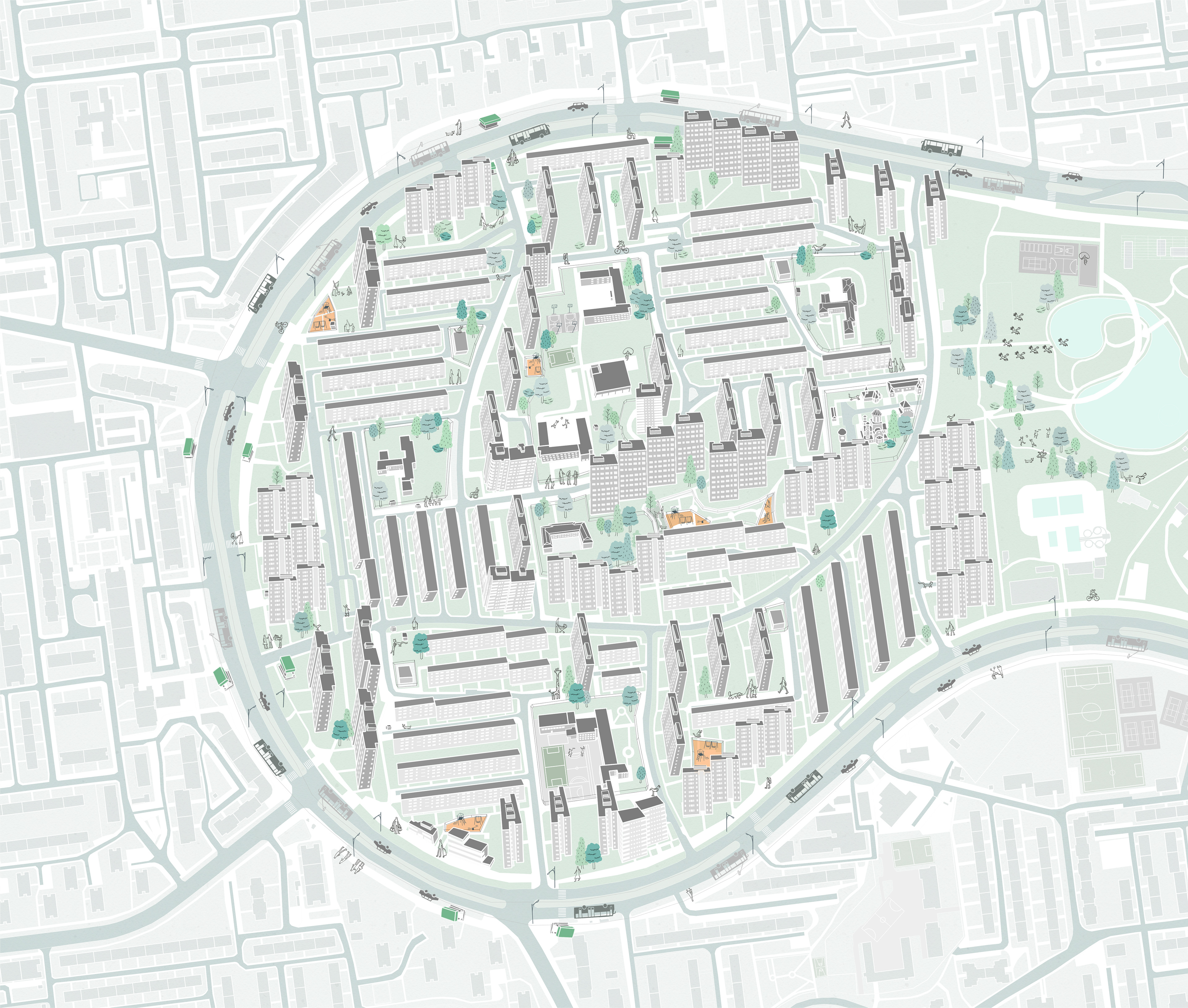 - base illustration for the OPEN Garage - Drumul Taberei neighborhood map -