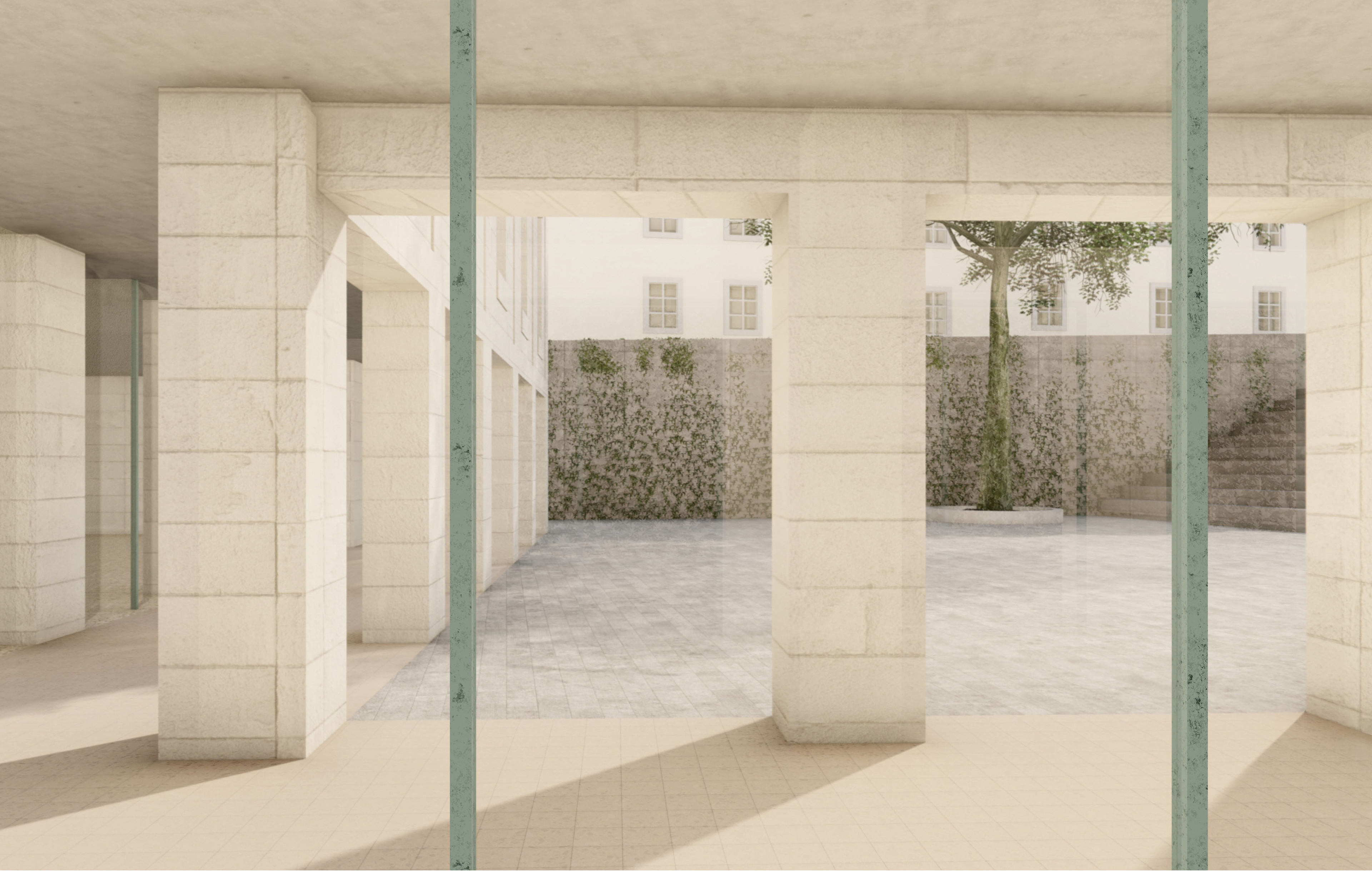 - indoor view towards plaza -