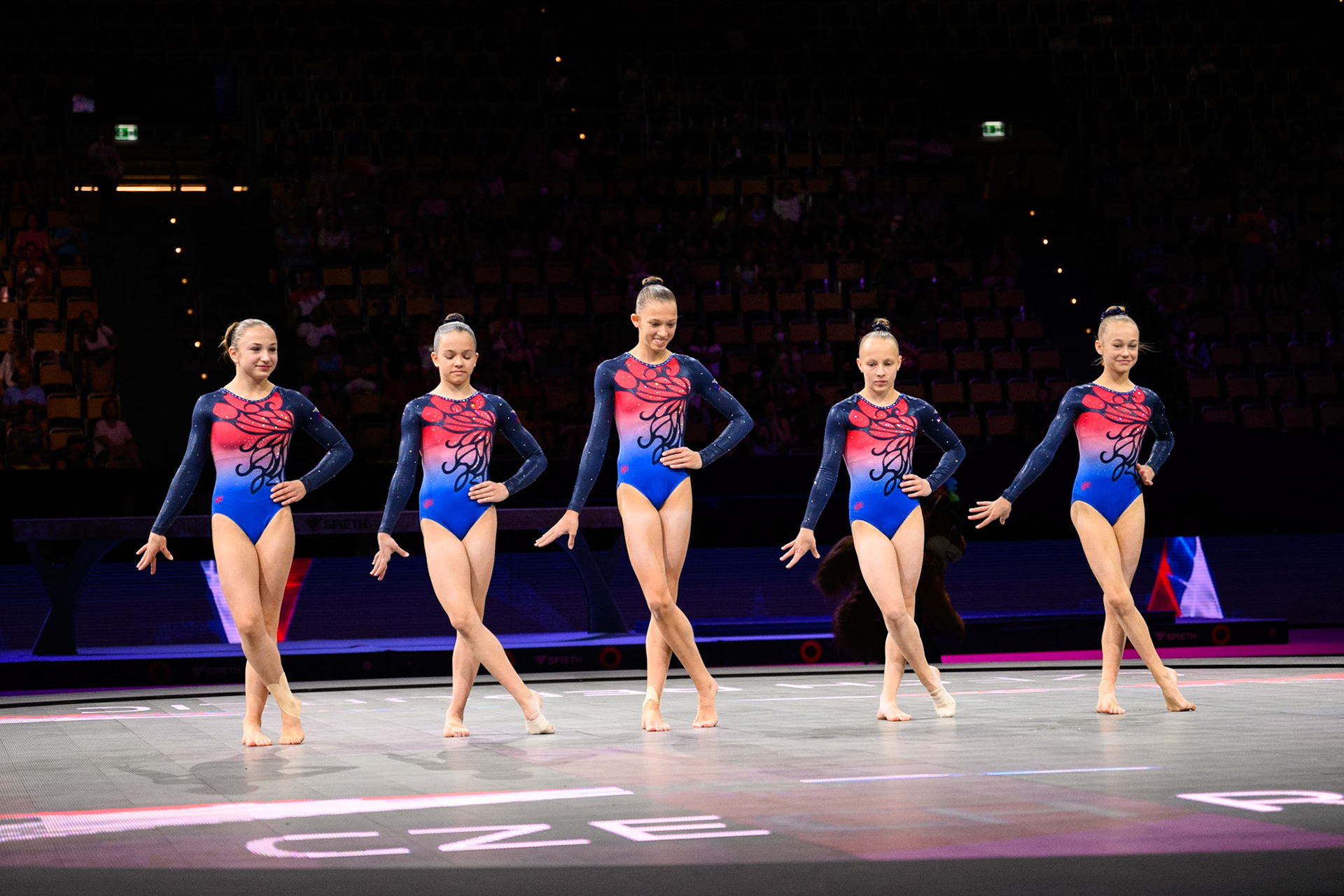 European Championships 2022, All-around Competition, Presentation of AthletesDepicted: Patricie Makovičková, Soňa Artamonova, Vanesa Mašová, Ema Strakošová, Alice VlkováPhoto taken in Munich, DEU on 2022-08-12Photo credits should read: Norman Seibert, CC BY-SA 4.0NIKON Z 9, NIKKOR Z 24-70mm f/2.8 S¹⁄₁₆₀₀ Sek. bei ƒ / 2,8File: DSC_2747.NEF