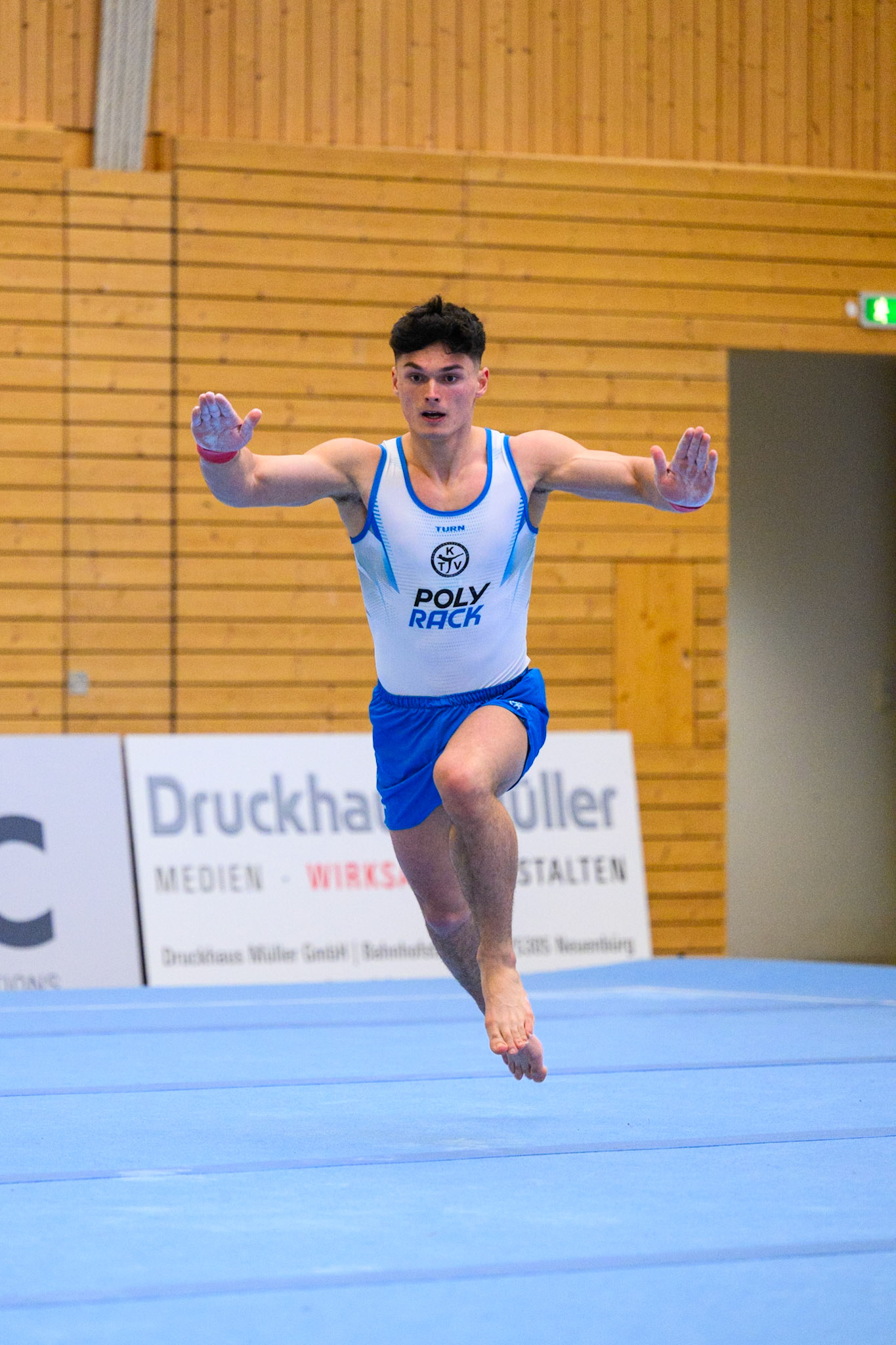 1. Bundesliga Kunstturnen: KTV Straubenhardt vs. TuS Vinnhorst, Competition, Floor ExerciseDepicted: Nils MatachePhoto taken in Straubenhardt, DEU on 2023-04-22Photo credits should read: Norman SeibertNIKON Z 9, NIKKOR Z 70-200mm f/2.8 VR S¹⁄₁₂₅₀ Sek. bei ƒ / 2,8File: DSC_2236.NEF