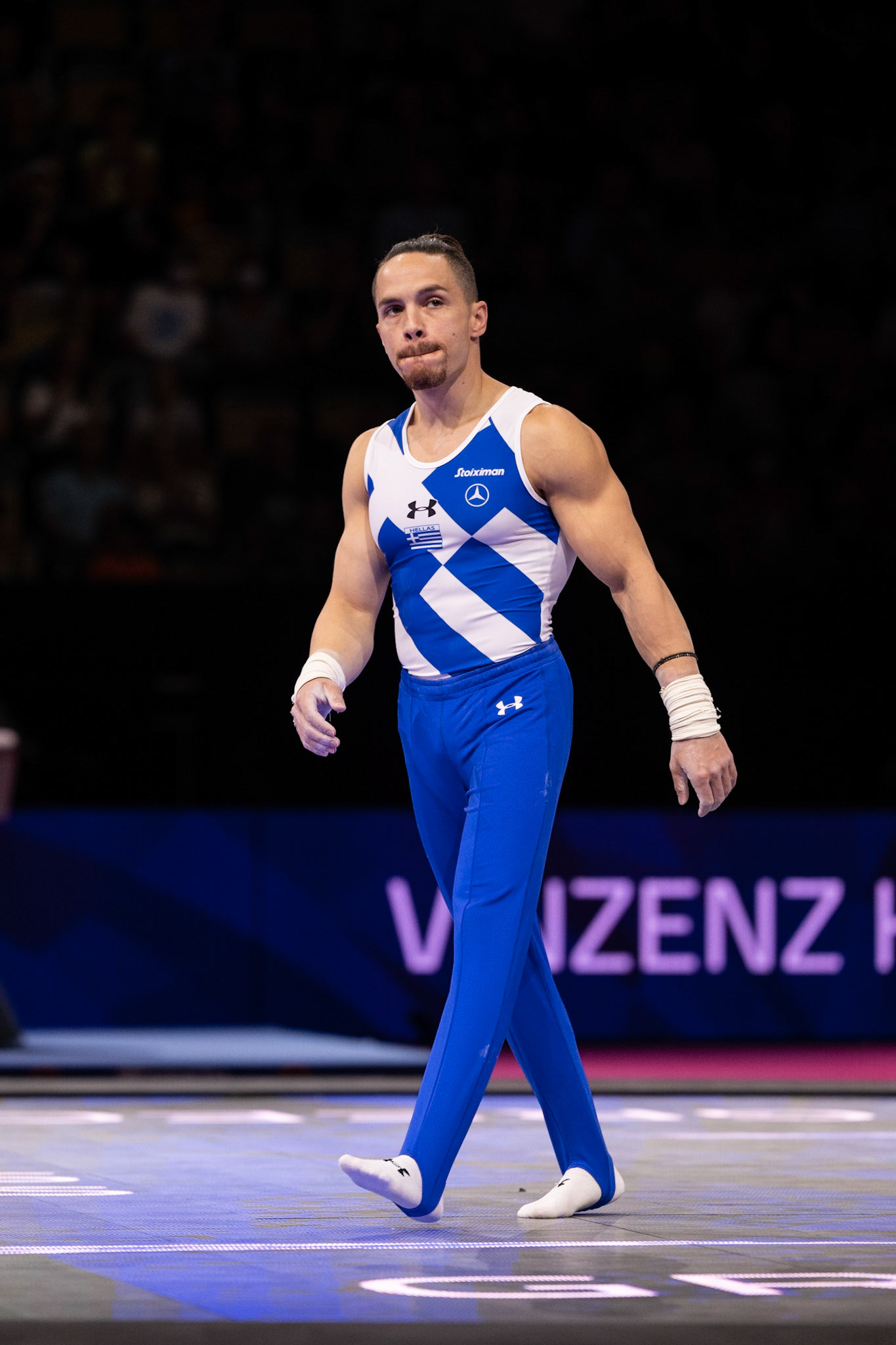 European Championships 2022, Apparatus Final, Presentation of AthletesDepicted: Eleftherios PetrouniasPhoto taken in Munich, DEU on 2022-08-21Photo credits should read: Norman Seibert, CC BY-SA 4.0NIKON Z 9, NIKKOR Z 70-200mm f/2.8 VR S¹⁄₈₀₀ Sek. bei ƒ / 4,0File: DSC_2063.NEF