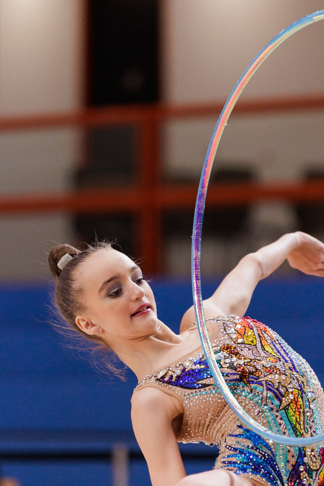 Gymnastik International, Team Competition Junior gymnasts, HoopDepicted: Viktoria MagelPhoto taken in Fellbach, DEU on 2023-03-04Photo credits should read: Norman SeibertCanon EOS R3, EF70-200mm f/2.8L IS II USM¹⁄₁₂₅₀ Sek. bei ƒ / 2,8File: _V7A1172.CR3