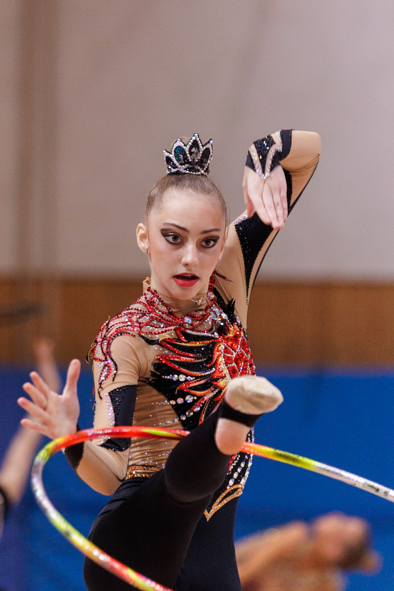 Gymnastik International, Team Competition Junior gymnasts, Hoop Depicted: Olivia Maslov Photo taken in Fellbach, DEU on 2023-03-04 Photo credits should read: Norman Seibert Canon EOS R3, EF70-200mm f/2.8L IS II USM ¹⁄₁₂₅₀ Sek. bei ƒ / 2,8 File: _V7A0021.CR3