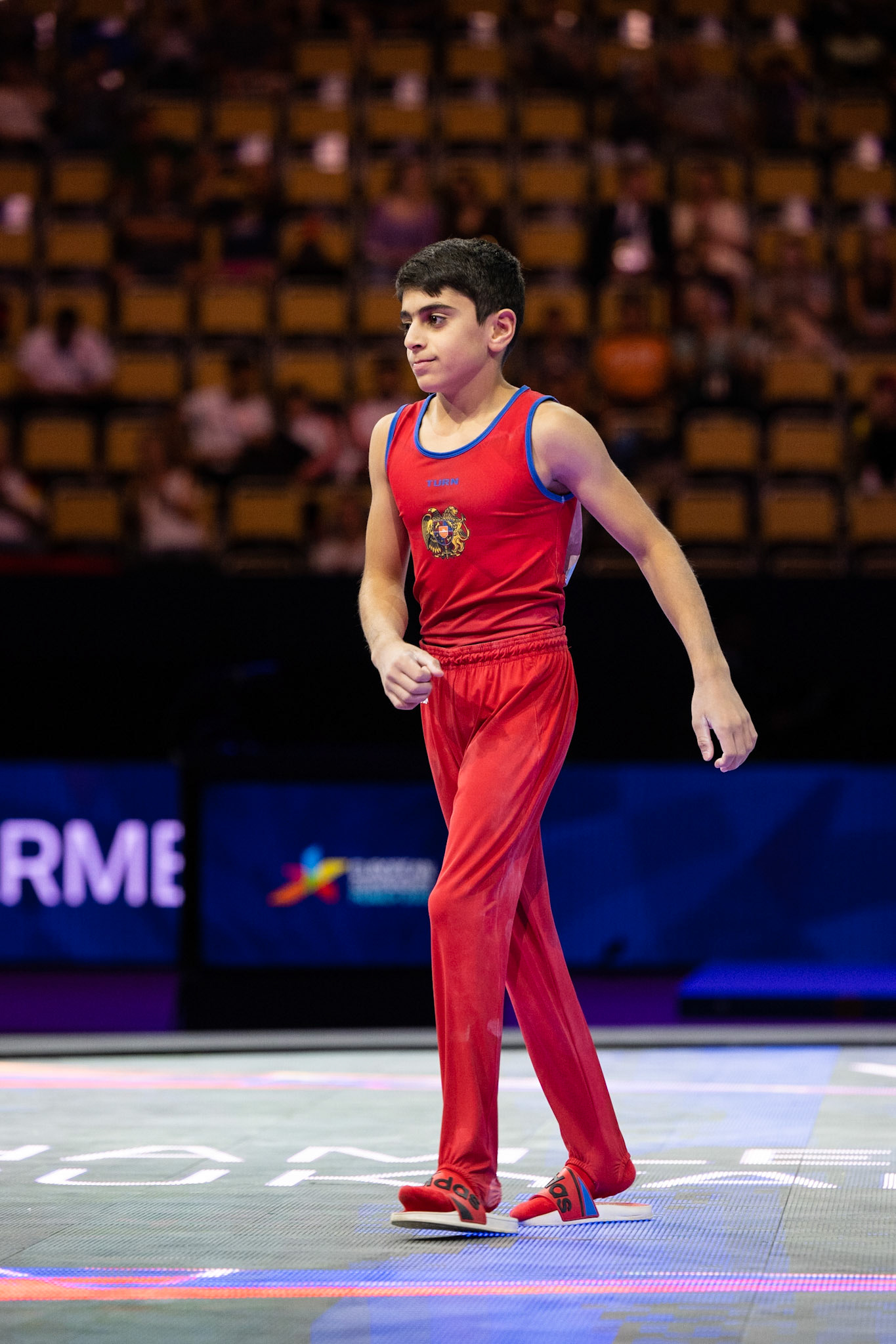 European Championships 2022, Apparatus Final, Presentation of AthletesDepicted: Hamlet ManukyanPhoto taken in Munich, DEU on 2022-08-21Photo credits should read: Norman Seibert, CC BY-SA 4.0NIKON Z 9, NIKKOR Z 70-200mm f/2.8 VR S¹⁄₈₀₀ Sek. bei ƒ / 4,0File: DSC_1468.NEF