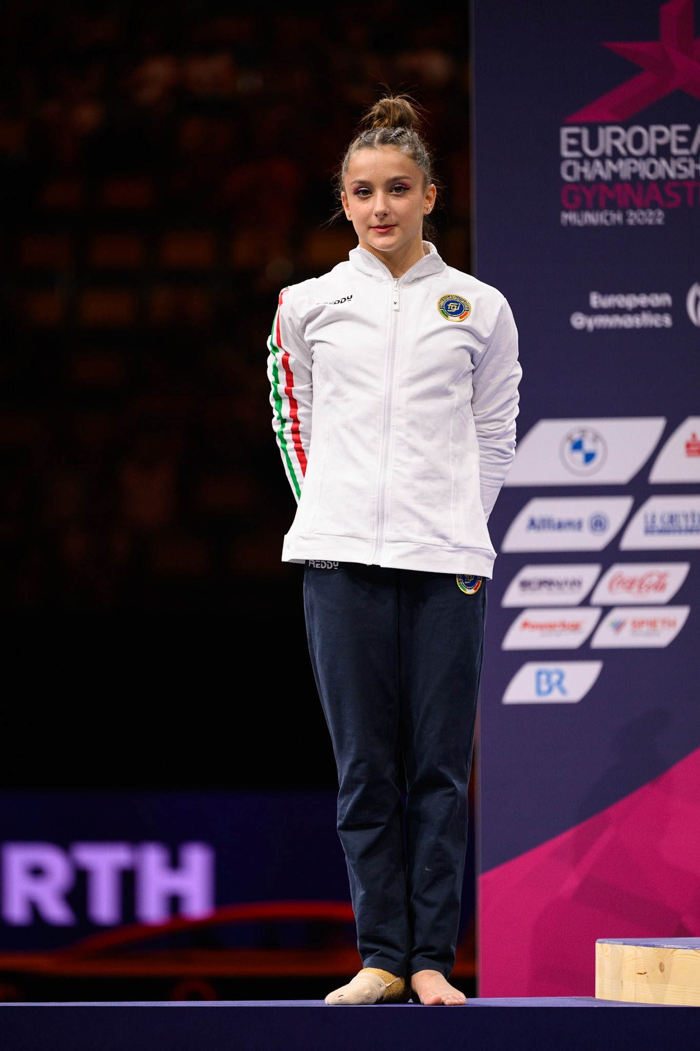 European Championships 2022, Apparatus Final, Victory CeremonyDepicted: Arianna GrilloPhoto taken in Munich, DEU on 2022-08-14Photo credits should read: Norman Seibert, CC BY-SA 4.0NIKON Z 9, NIKKOR Z 70-200mm f/2.8 VR S¹⁄₆₄₀ Sek. bei ƒ / 2,8File: DSC_4727.NEF