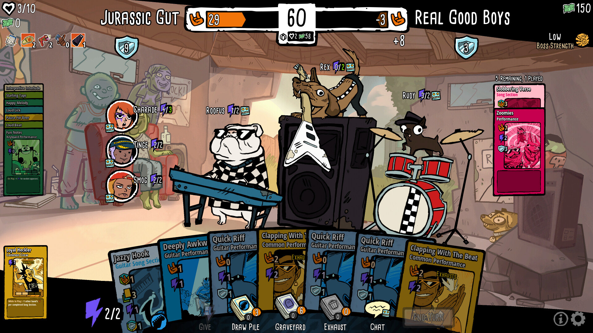 Screenshot of rival band Real Good Boys, which I designed and helped make assets for in Battle Bands