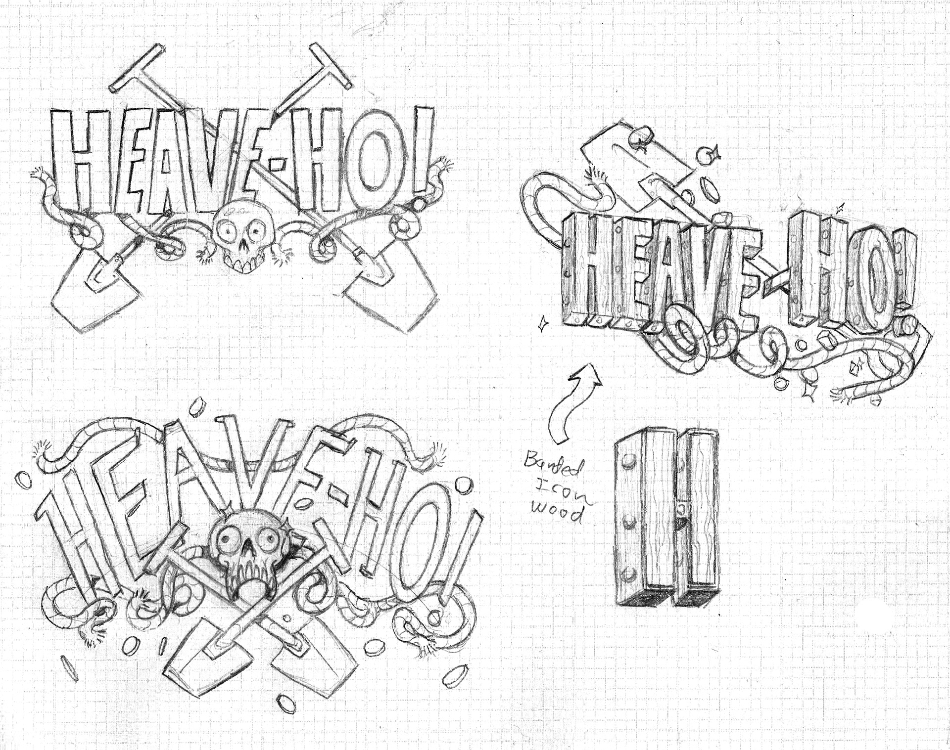 Concept sketches for Tidbit Games' "Heave-Ho!" logo