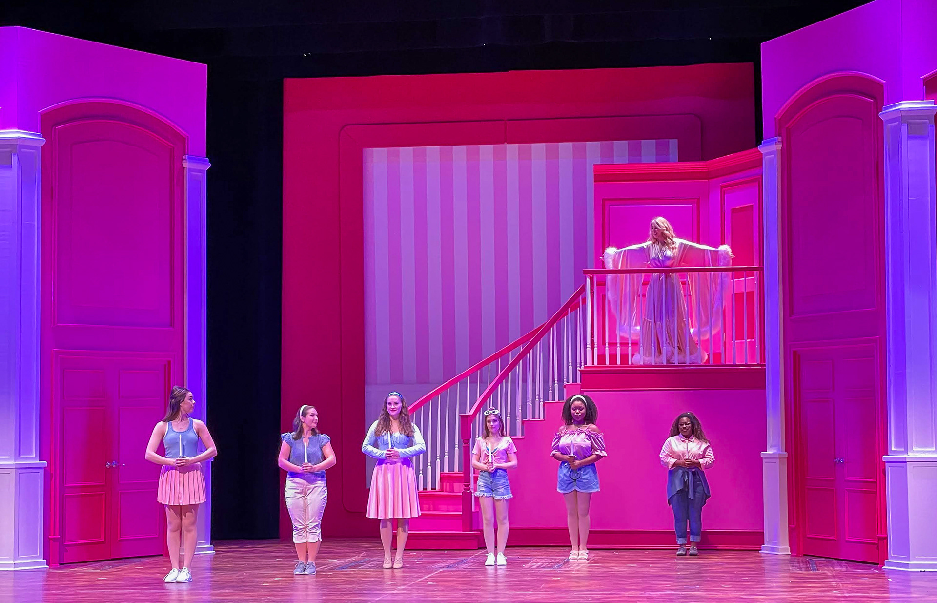 "Daughter of Delta Nu": Elle Woods (Erin Stanphil) and Delta Nu Sisters at Delta Nu House, UCLA