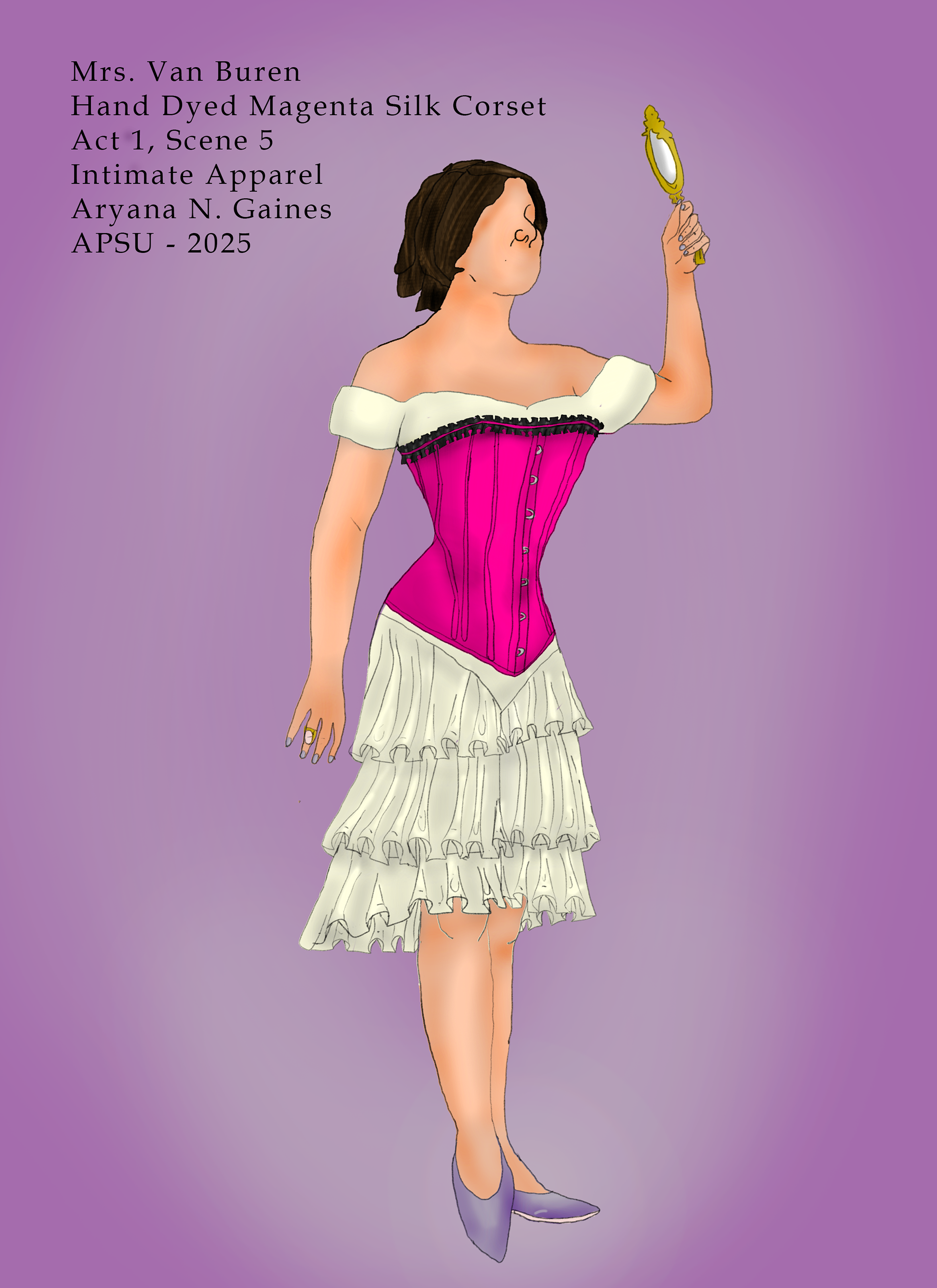 Mrs. Van Buren: Hand Dyed Magenta Silk Corset. Act 1, Scene 5
