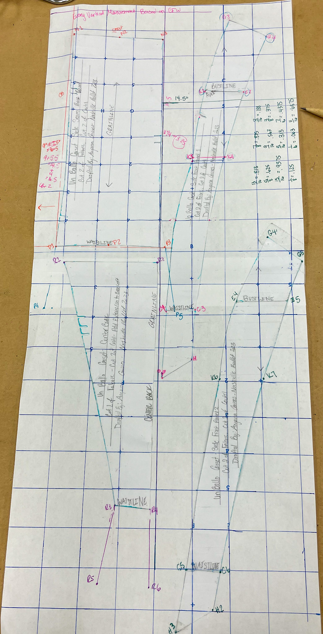 Women's Corset Pattern (Pre-digitization Draft)