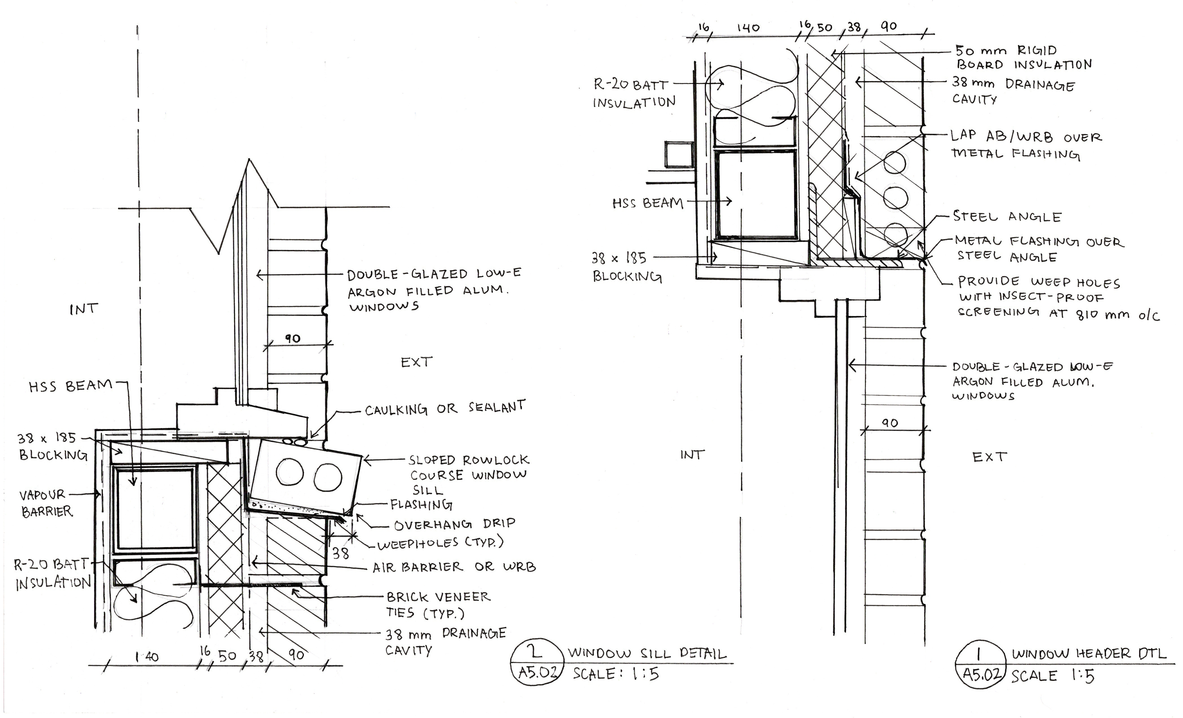 Masonry window header and sill detail