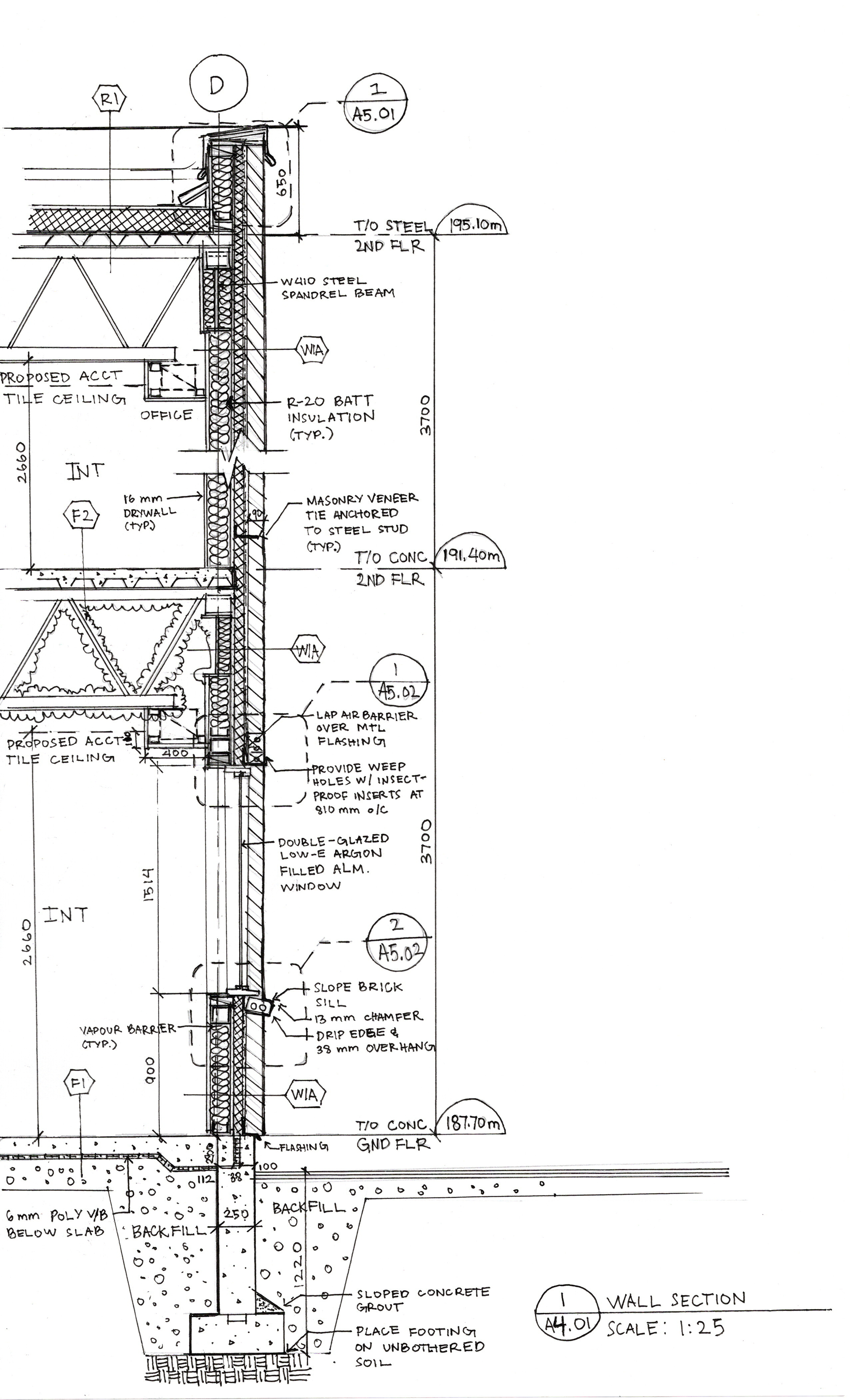 Masonry wall section