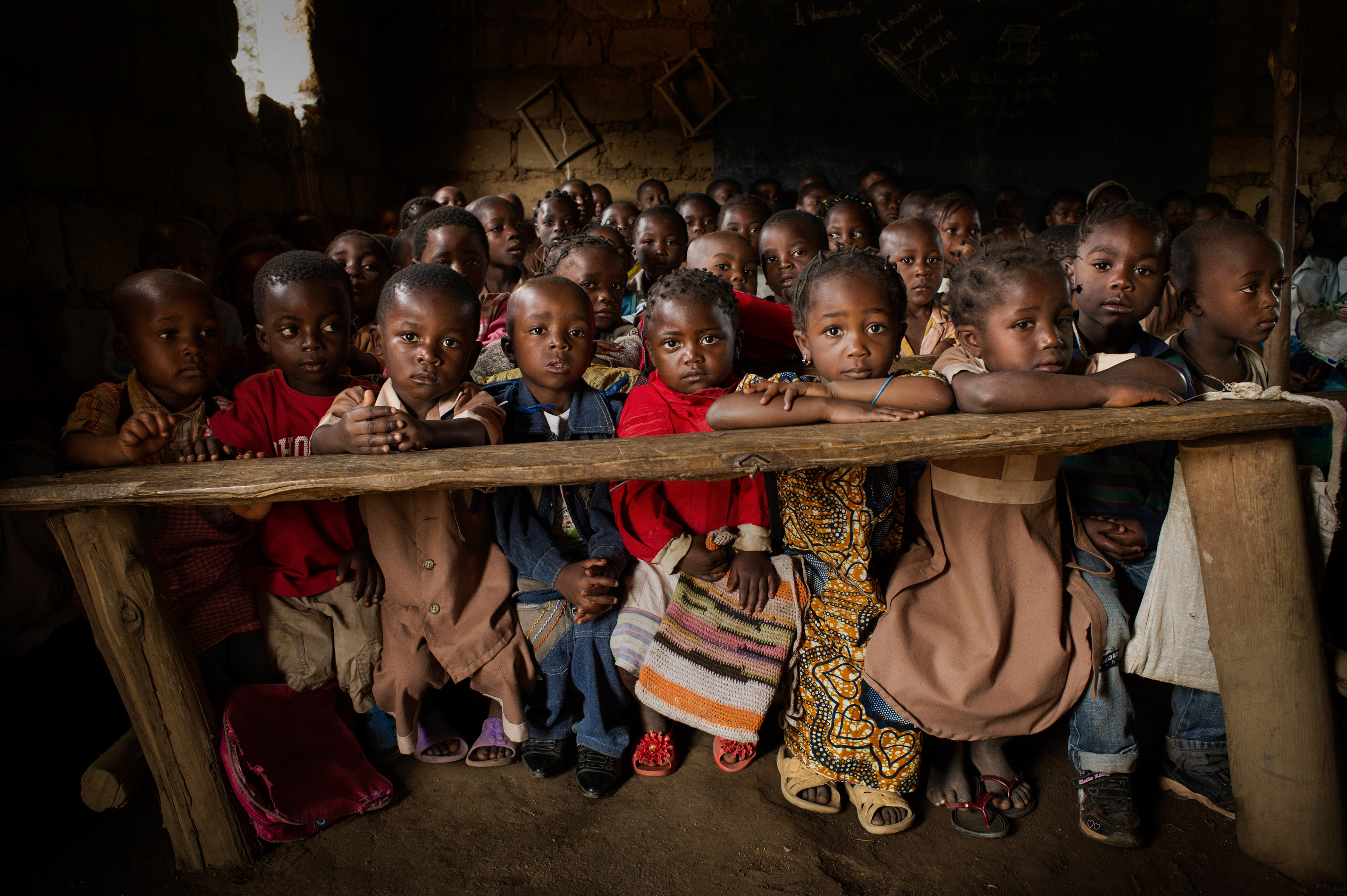 A kindergarten on the outskirts of Bafoussam, Cameroon. Children are kept in overcrowded classrooms, without adequate teaching aids and sufficient caregivers. At every level, Cameroon's education system is in a terrible state. Cameroon 2012