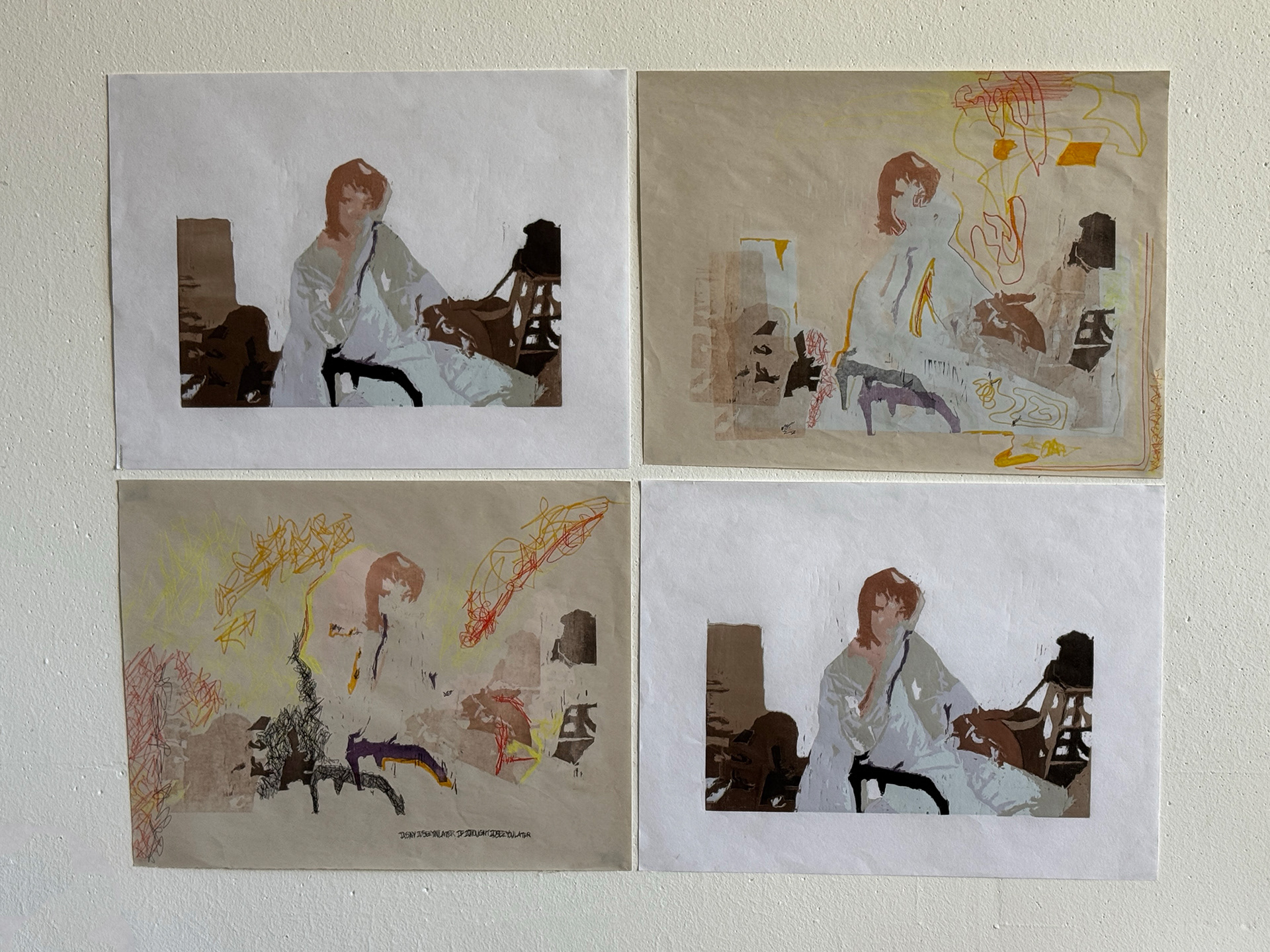 Papa, Dec. 2024, 30 x 34 inches, Relief, Drawing, and Screenprint