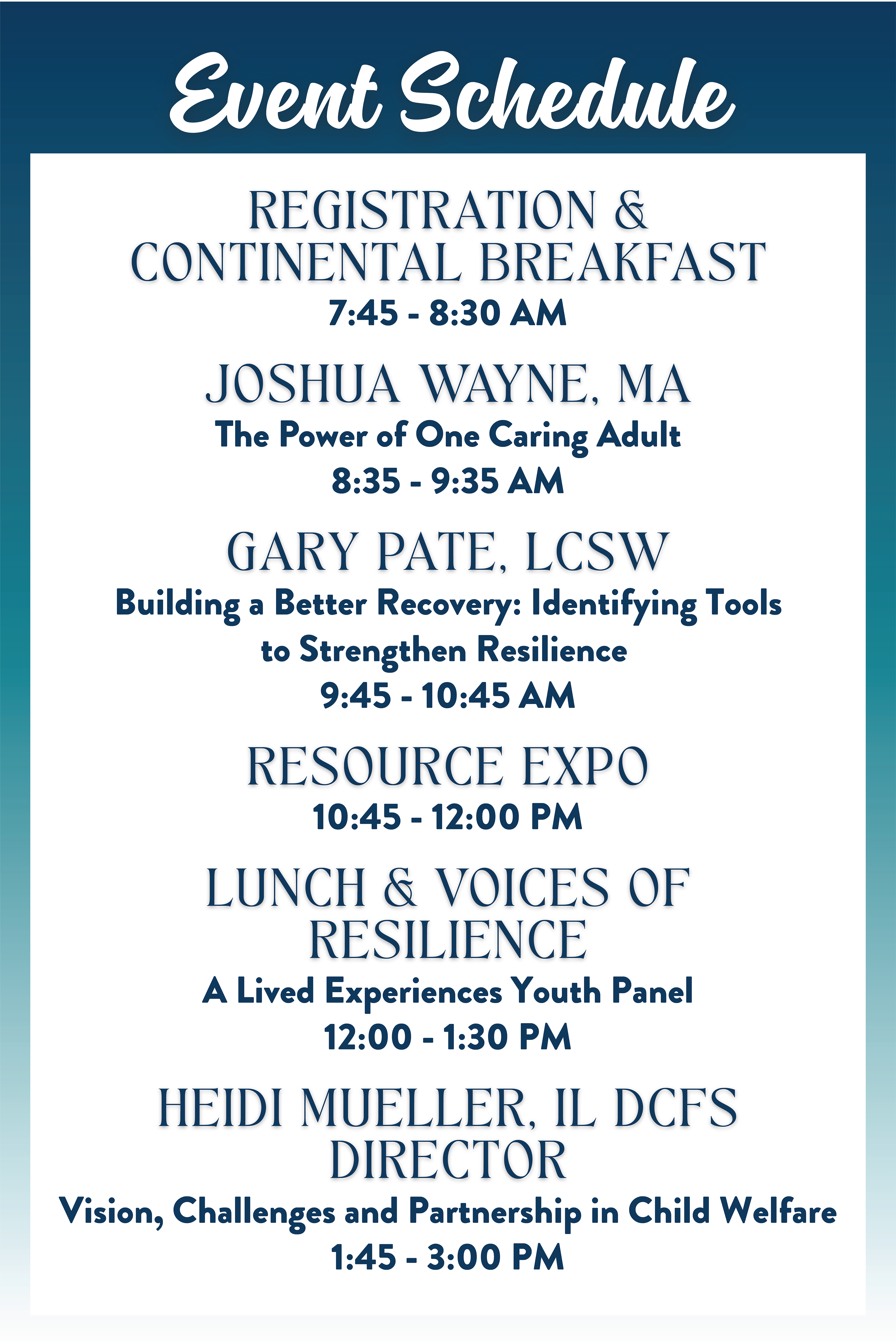 Event Schedule - Large Foam Board