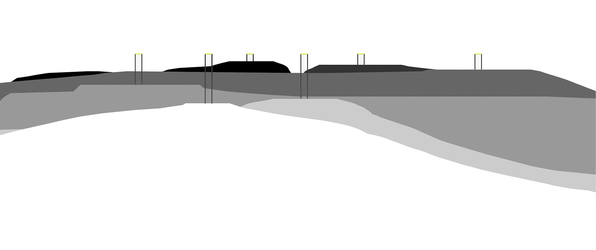 Sections of each swing compiled to show relative elevations of each peak and the correspondingly varied lengths of each swing