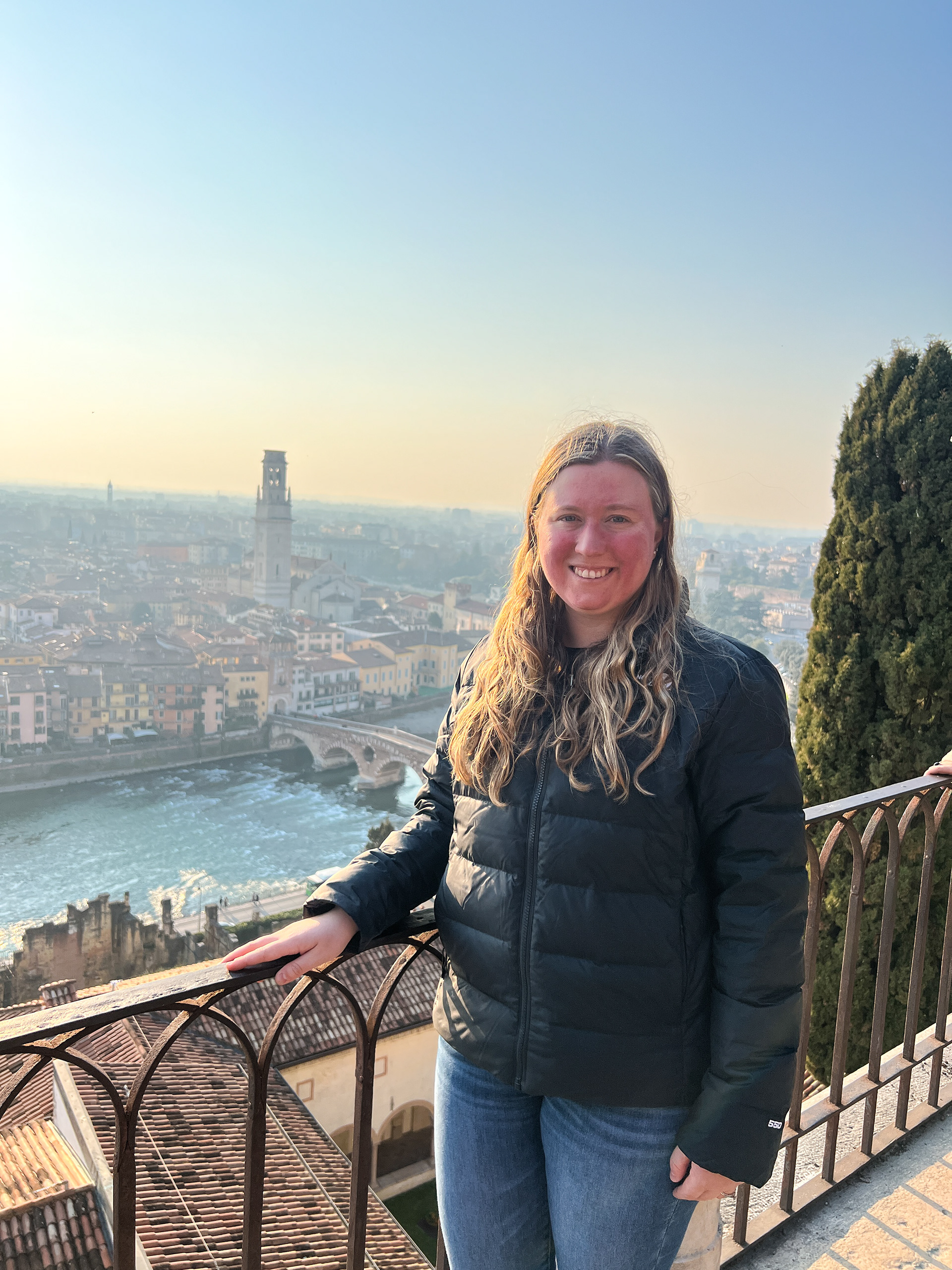 Emilie with Verona in the background