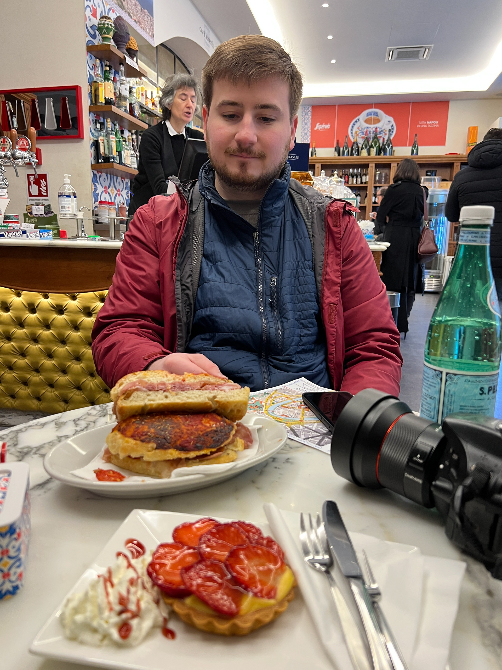 Daniel with breakfast at Cafe Martel