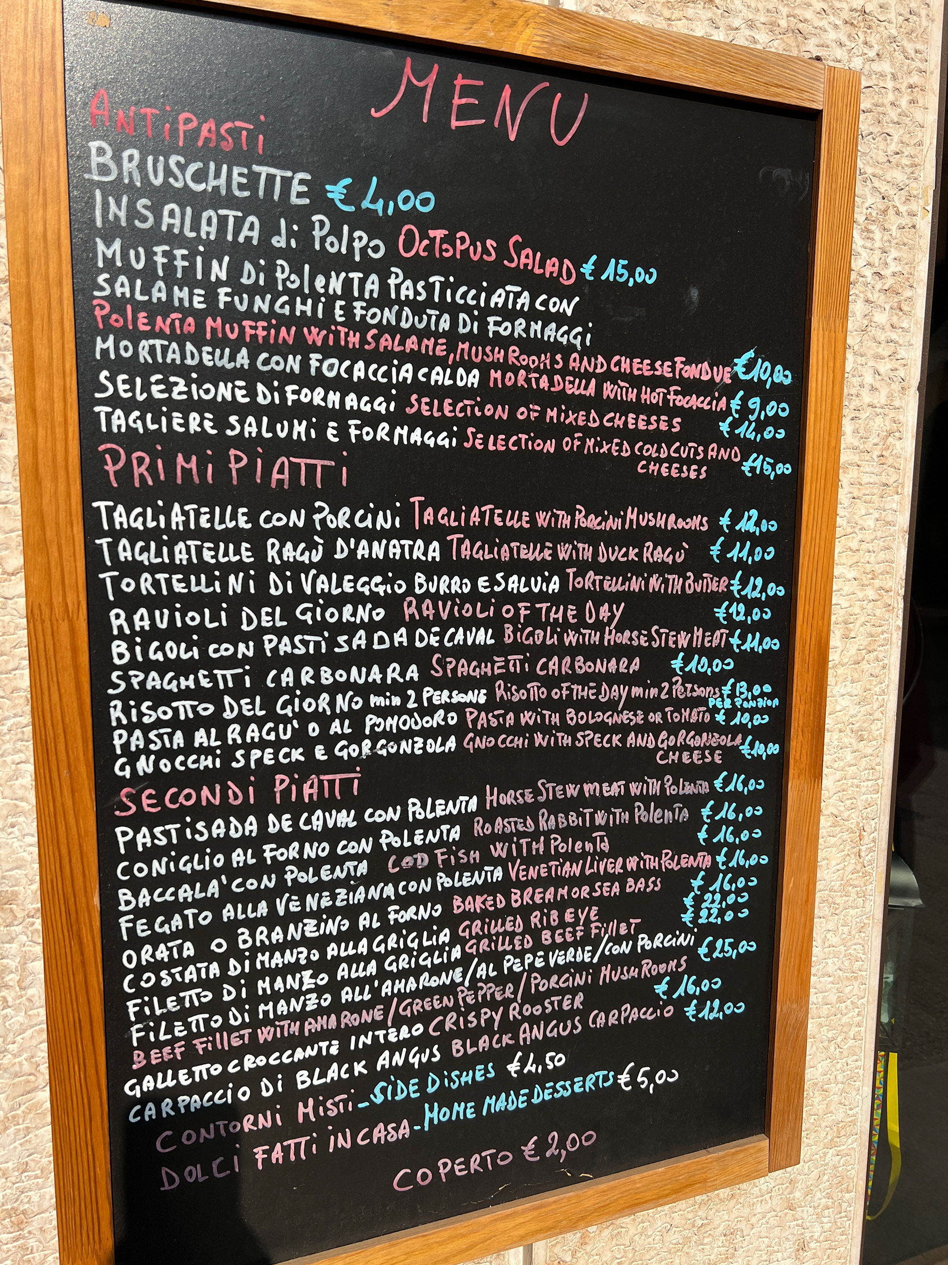 Menu of Osteria La Fregola