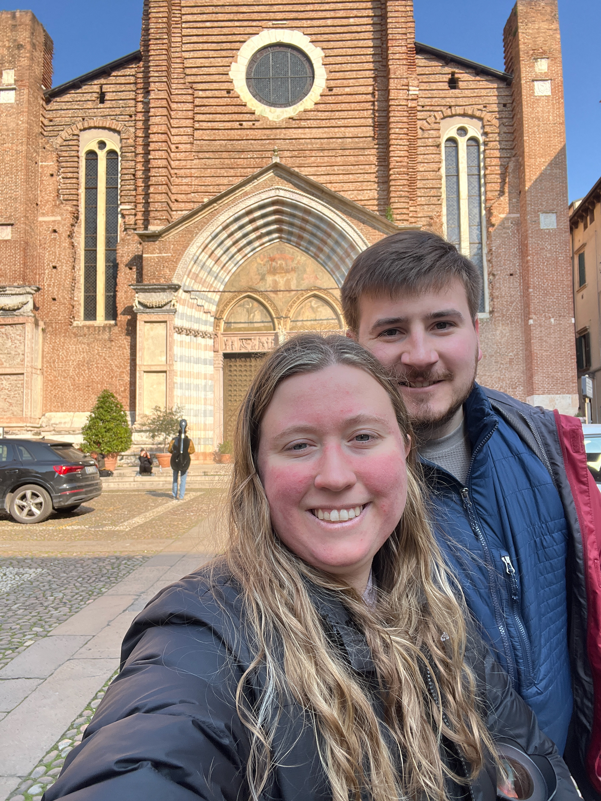 Emilie and Daniel in front of Basilica di Santa Anastasia