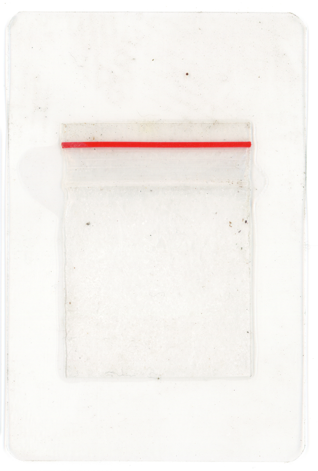 Tulio Costa. Zip Lock #10, da série Vício, 2022, embalagem plástica encontrada selada em poliéster, 10,5 × 7,5 cm (TC315)