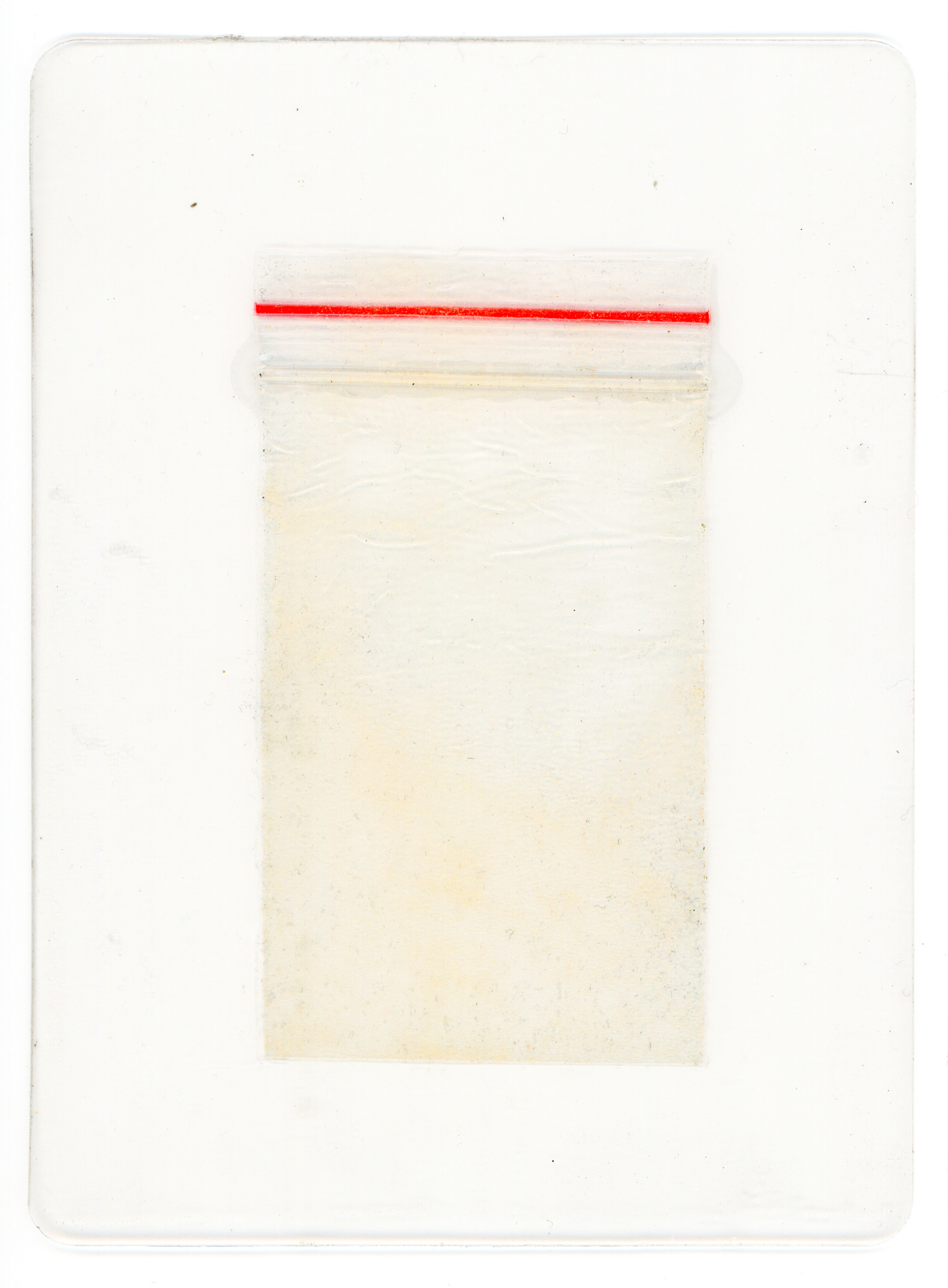 Tulio Costa. Zip Lock #4, da série Vício, 2022, embalagem plástica encontrada selada em poliéster, 13,5 × 10 cm (TC309)