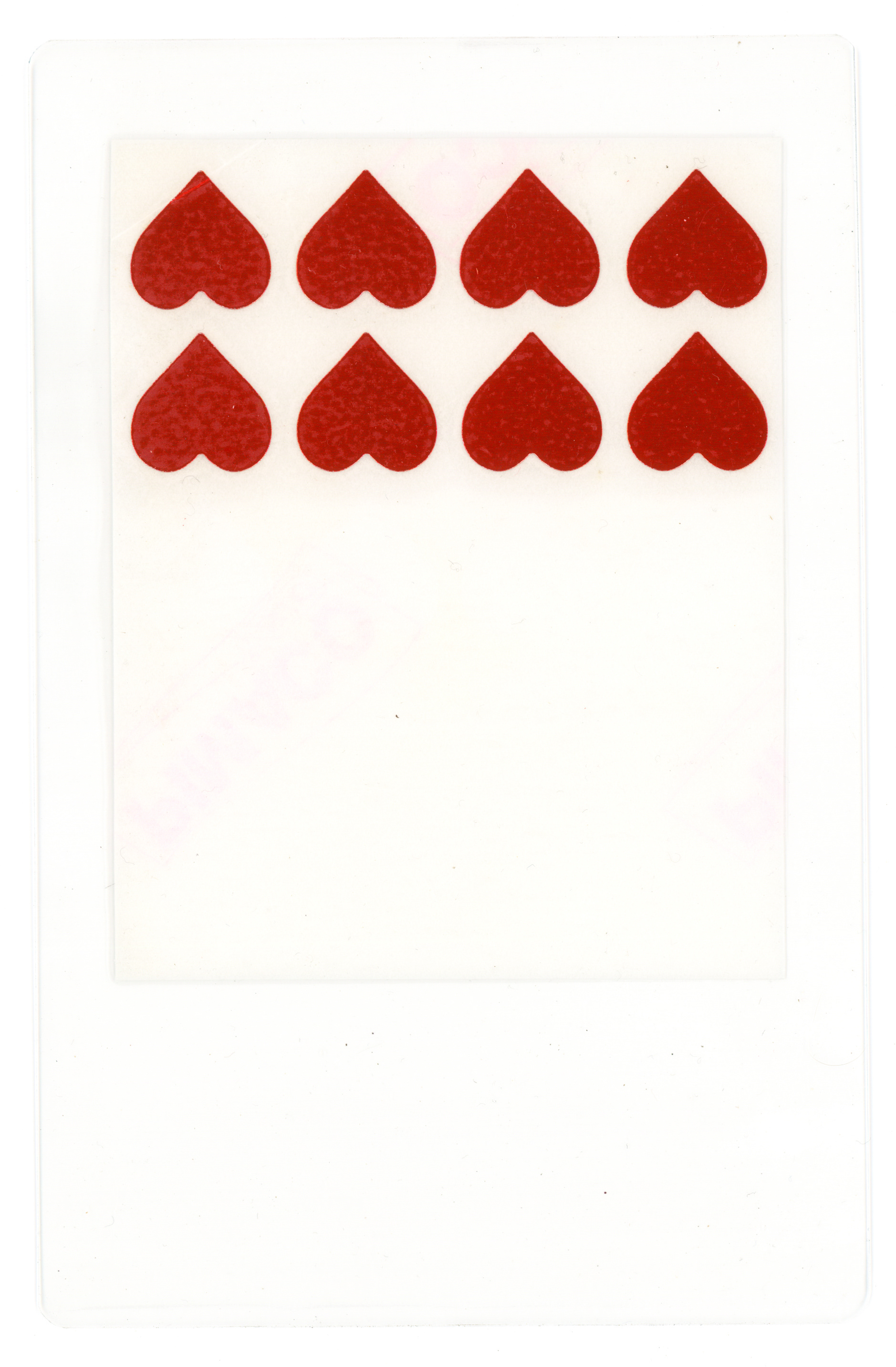 Tulio Costa. Sem título (corações), 2023, cartela de adesivos selada em poliéster, 17 x 11 cm (TC258)